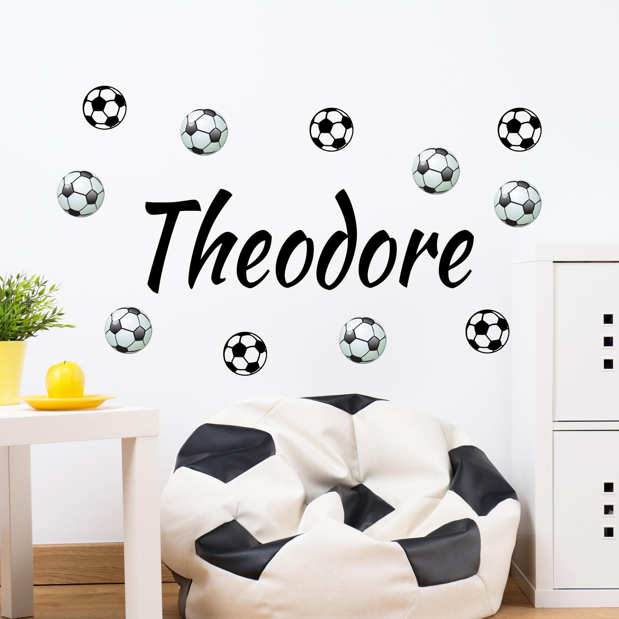 Custom Name Stickers Multi Football Wall Decal, Colour Soccer Kid's Room Decor