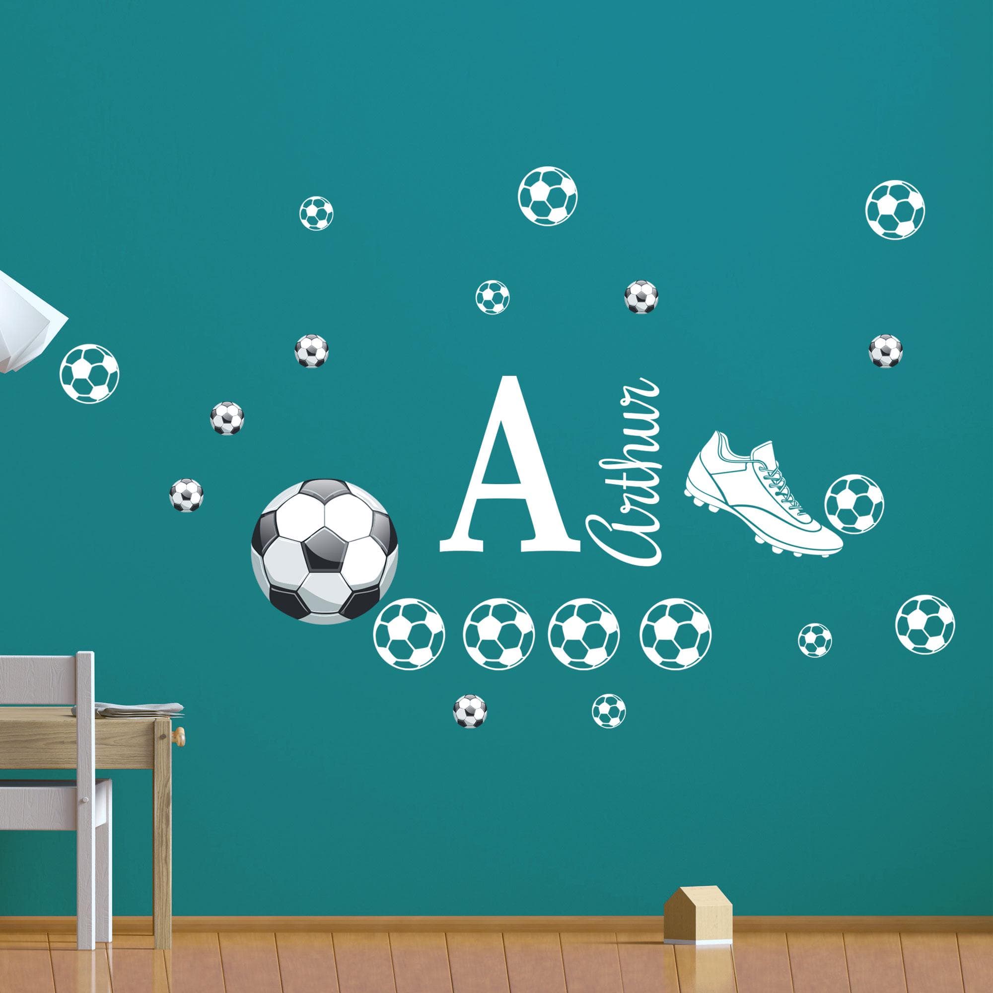 Custom Football Boot Name Initial Wall Decals, Personalised Vinyl Sticker Kids' Room Decor