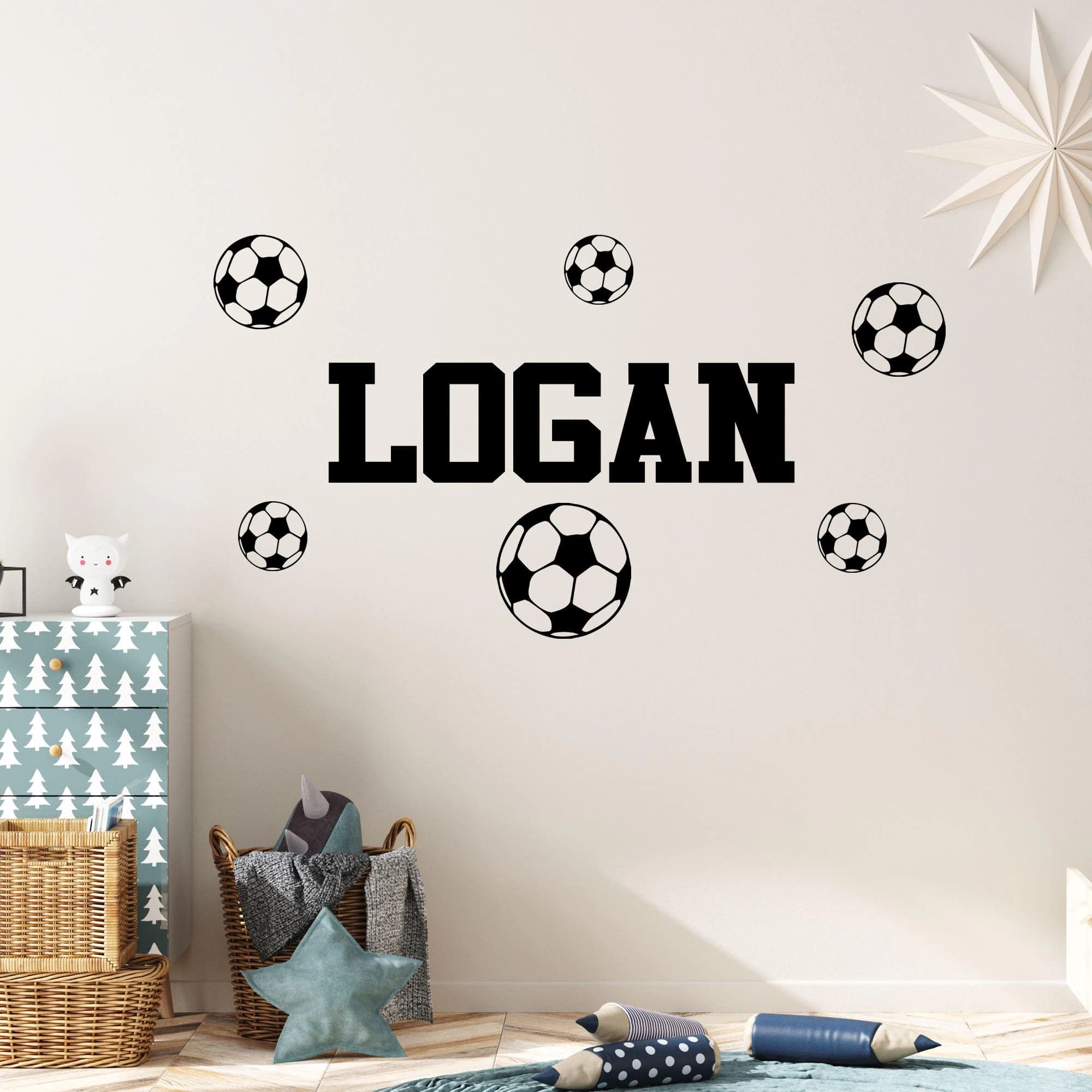 Personalised Football Wall Decals, Custom Name Stickers Boy's Room Sports Decor