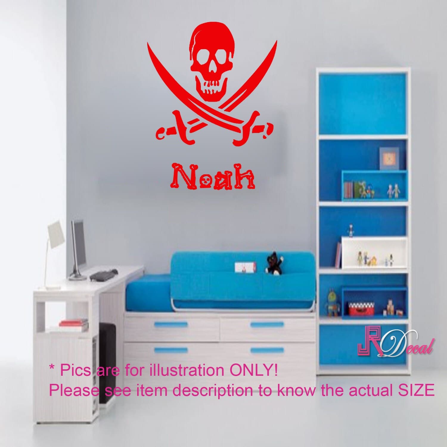 Personalized Pirate Skull and Swords Wall Decal, Nursery Name Sticker - image 4