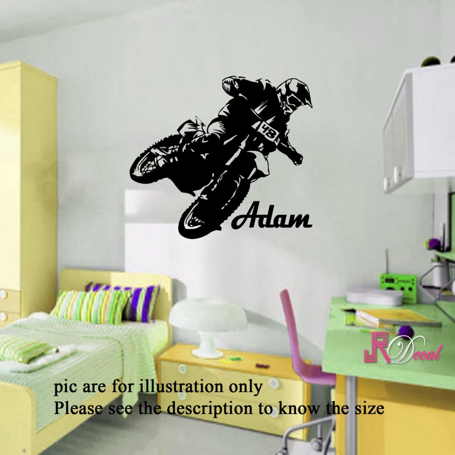 Personalized Motorcross Bike Vinyl Decal, Boy's Room Decor