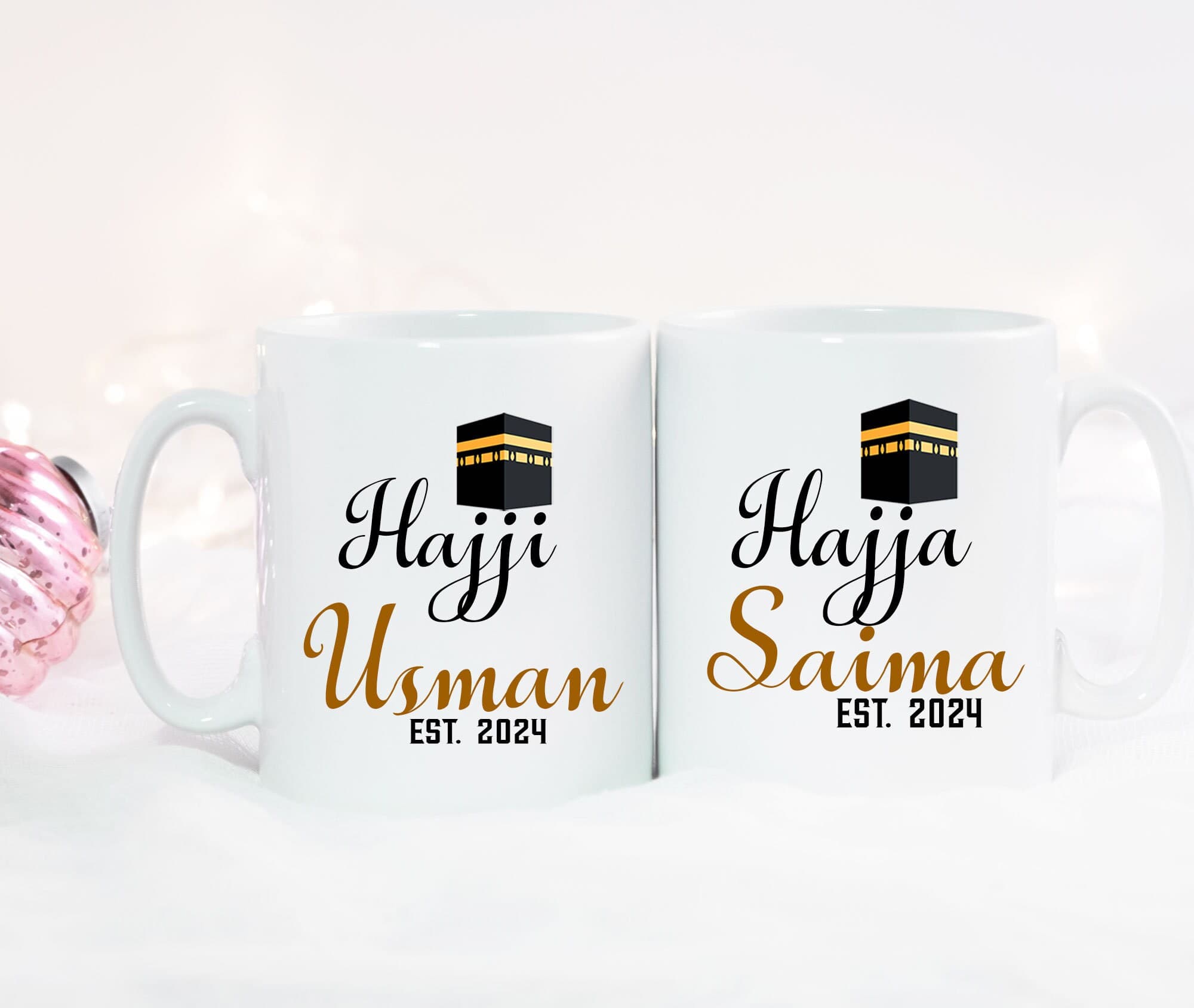 Hajja and Hajji Mug set - Personalized Name Hajj Gifts, Custom Hajj gifts Year, Islamic Gifts for Mum and Dad, Coffee Mugs with name date - image 4