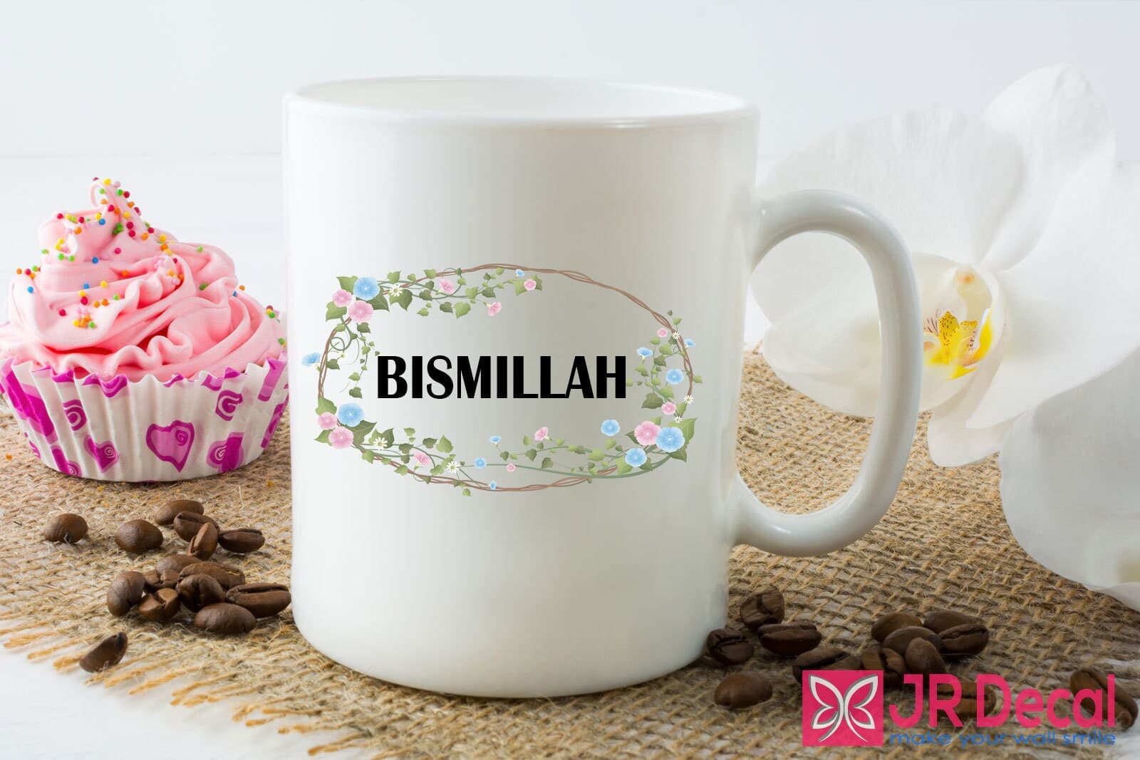 Personalised Bismillah Mug – Islamic Wedding Gift, Floral Design