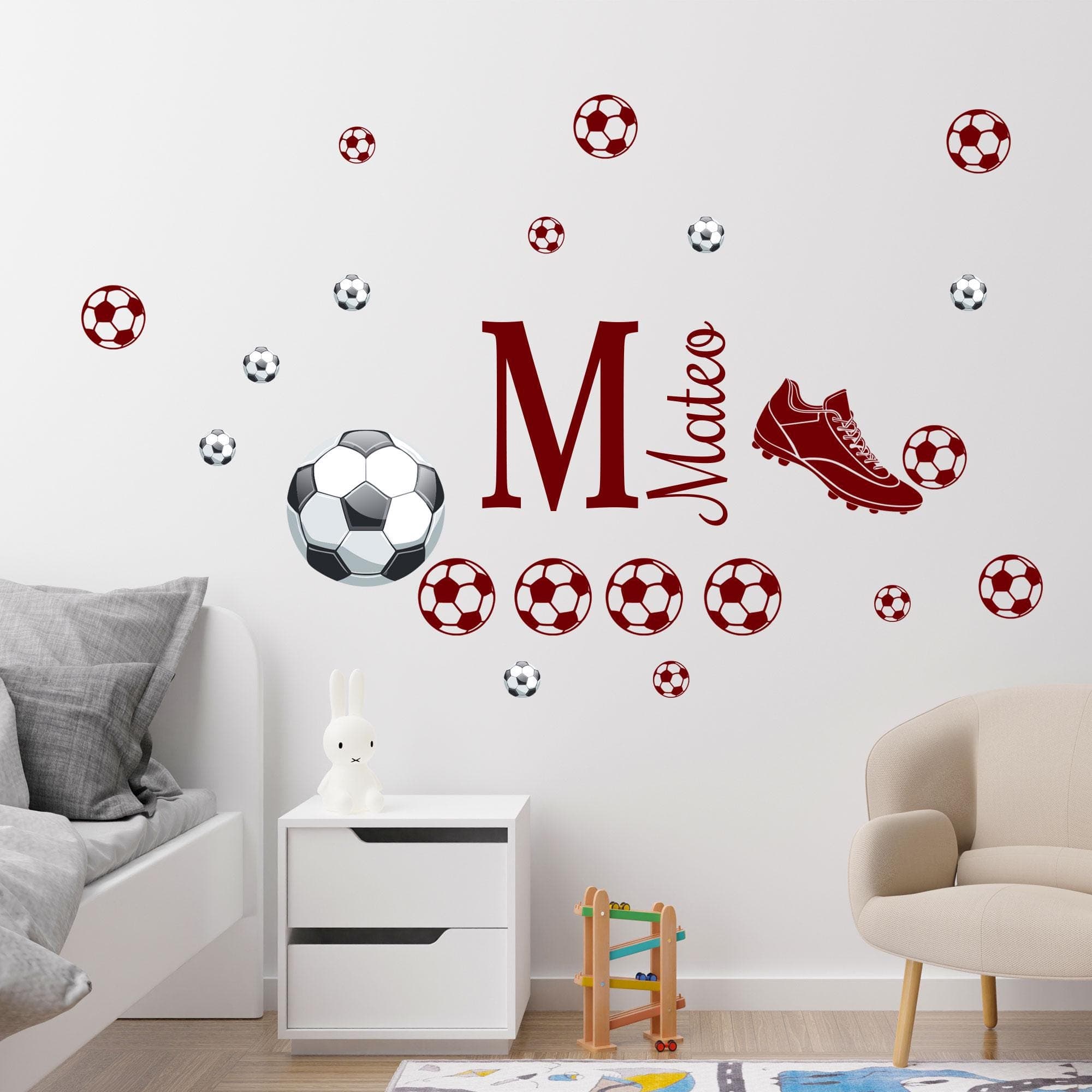Custom Football Boot Name Initial Wall Decals, Personalised Vinyl Sticker Kids' Room Decor