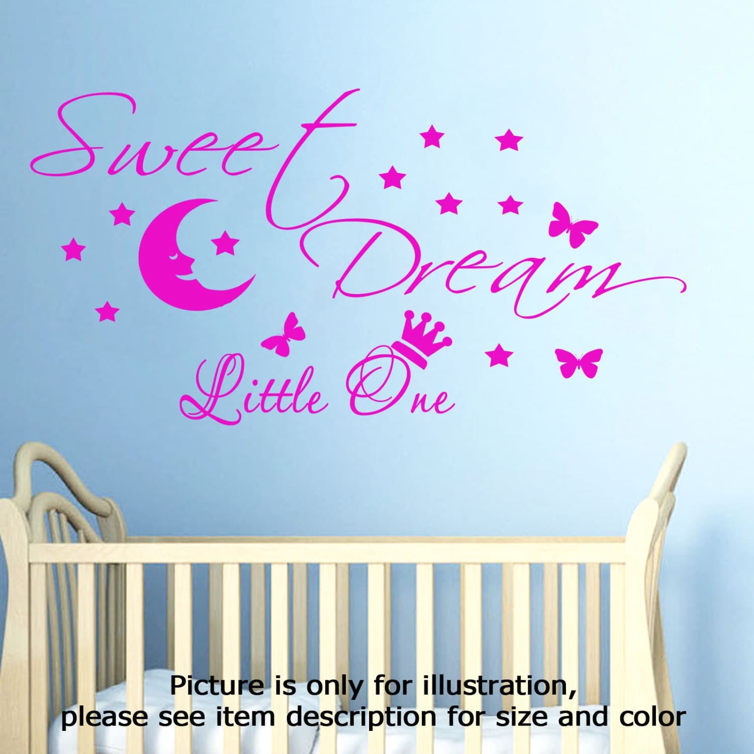Sweet Dream Little one Moon Star Wall Quote Vinyl Stickers Nursery Crown Decals - image 4