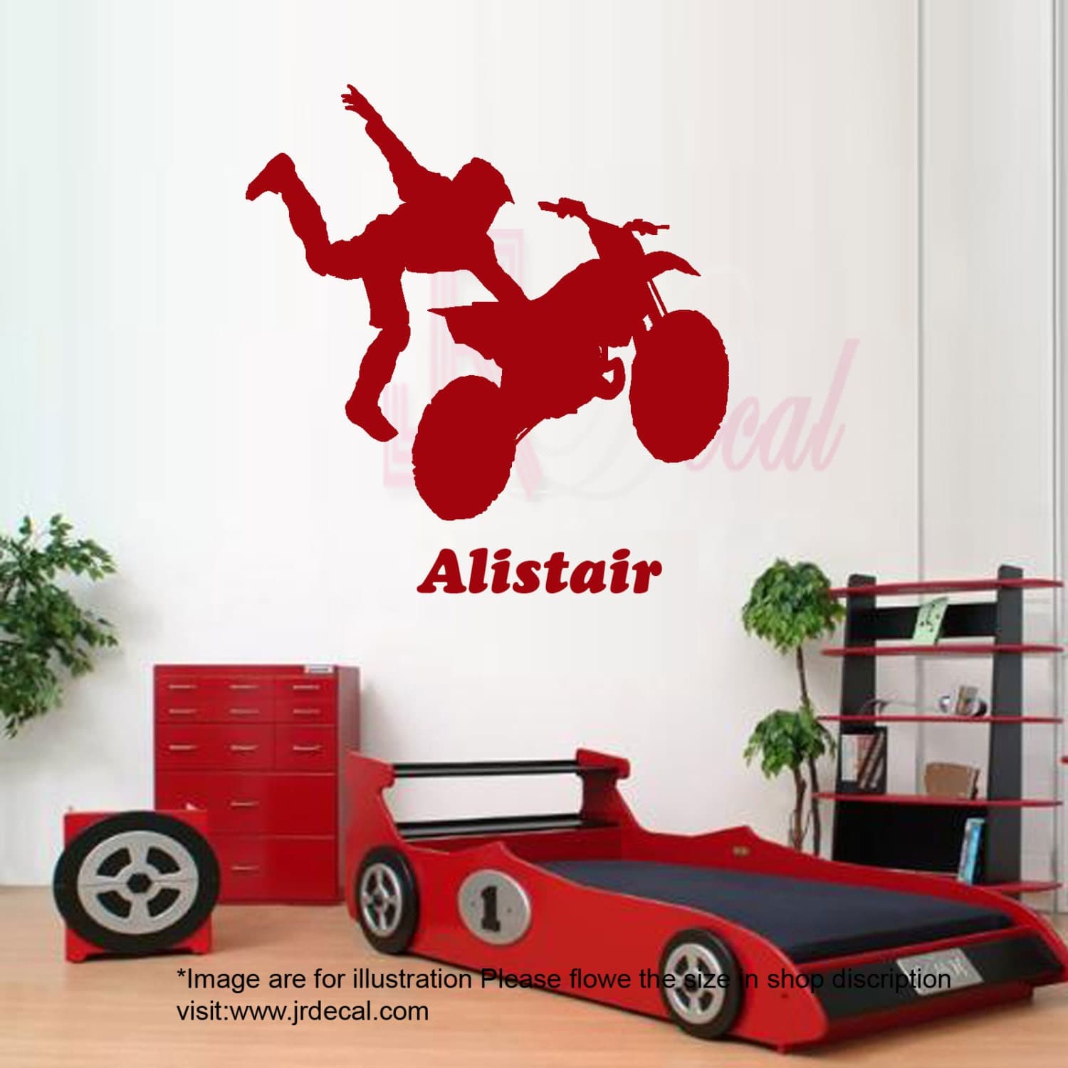 Extreme Bike Game Jumping Boy Vinyl stickers personal Name Room wall decal Mural - image 4