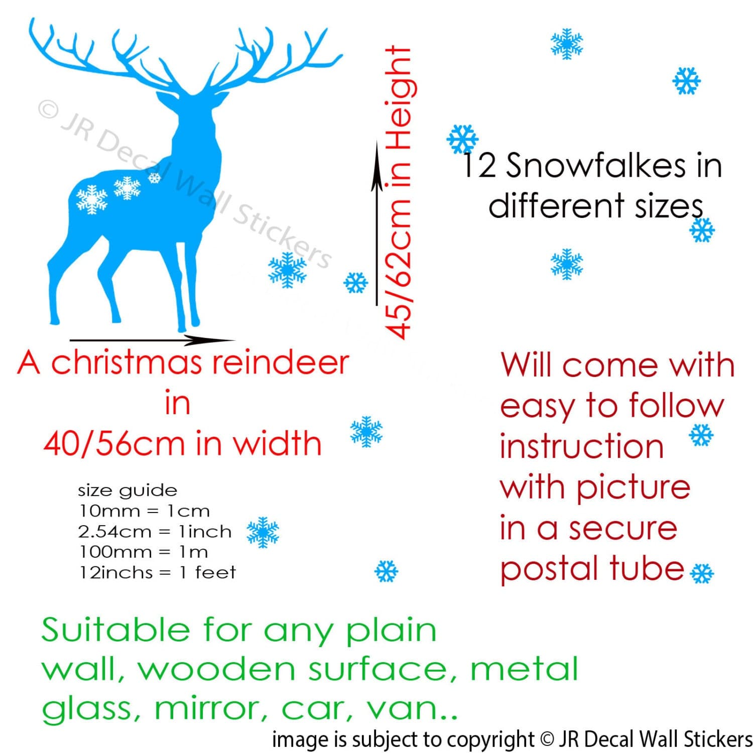 Merry Christmas Reindeer Wall Decal, Snowflake Window Clings - image 5