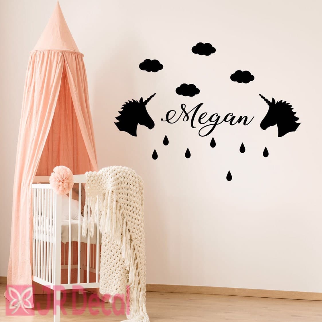 Unicorn wall decal with personalised Name Removable Vinyl wall Sticker Girls Room  Decor Art