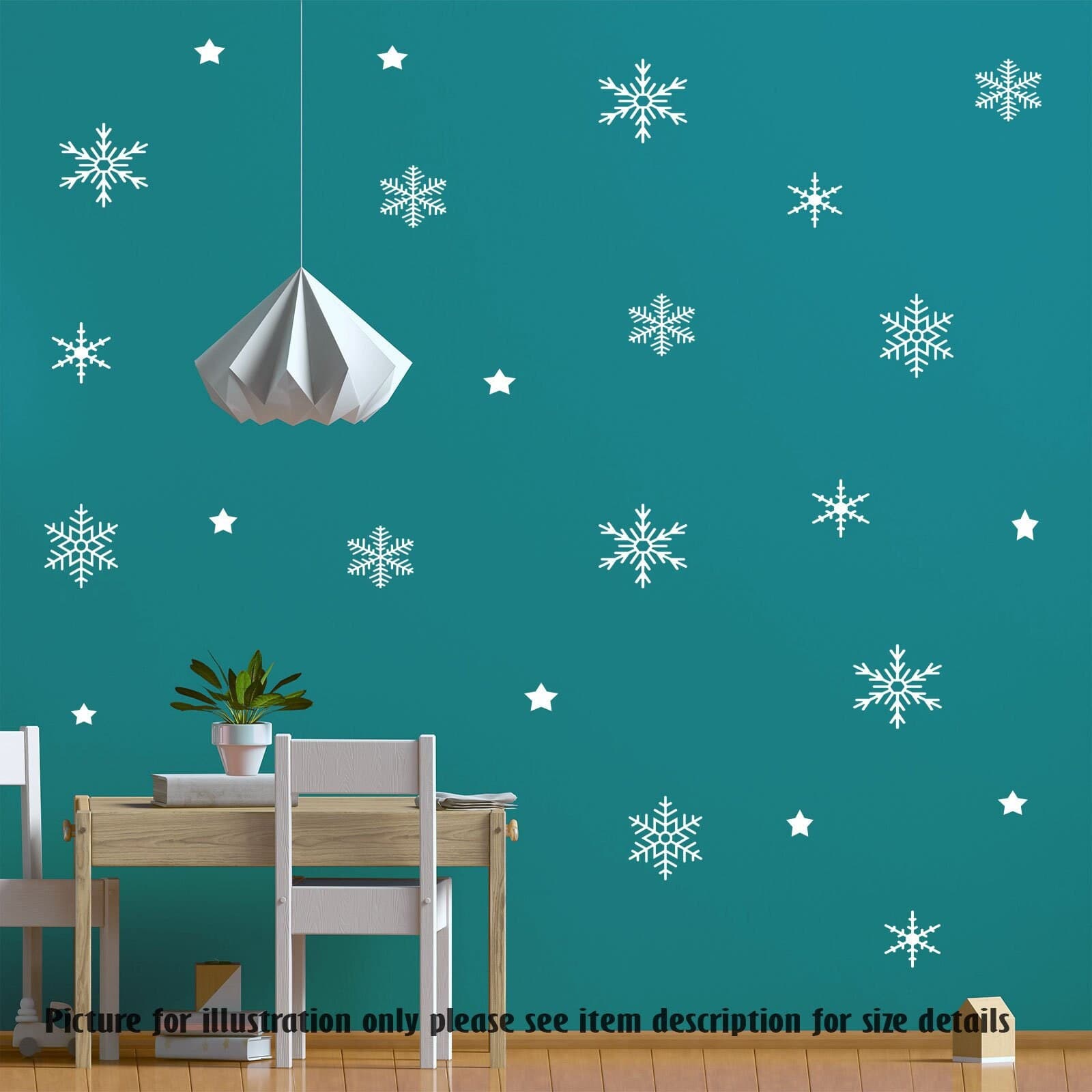 60 Snowflake and Star Christmas Wall Decals, Holiday Window Display