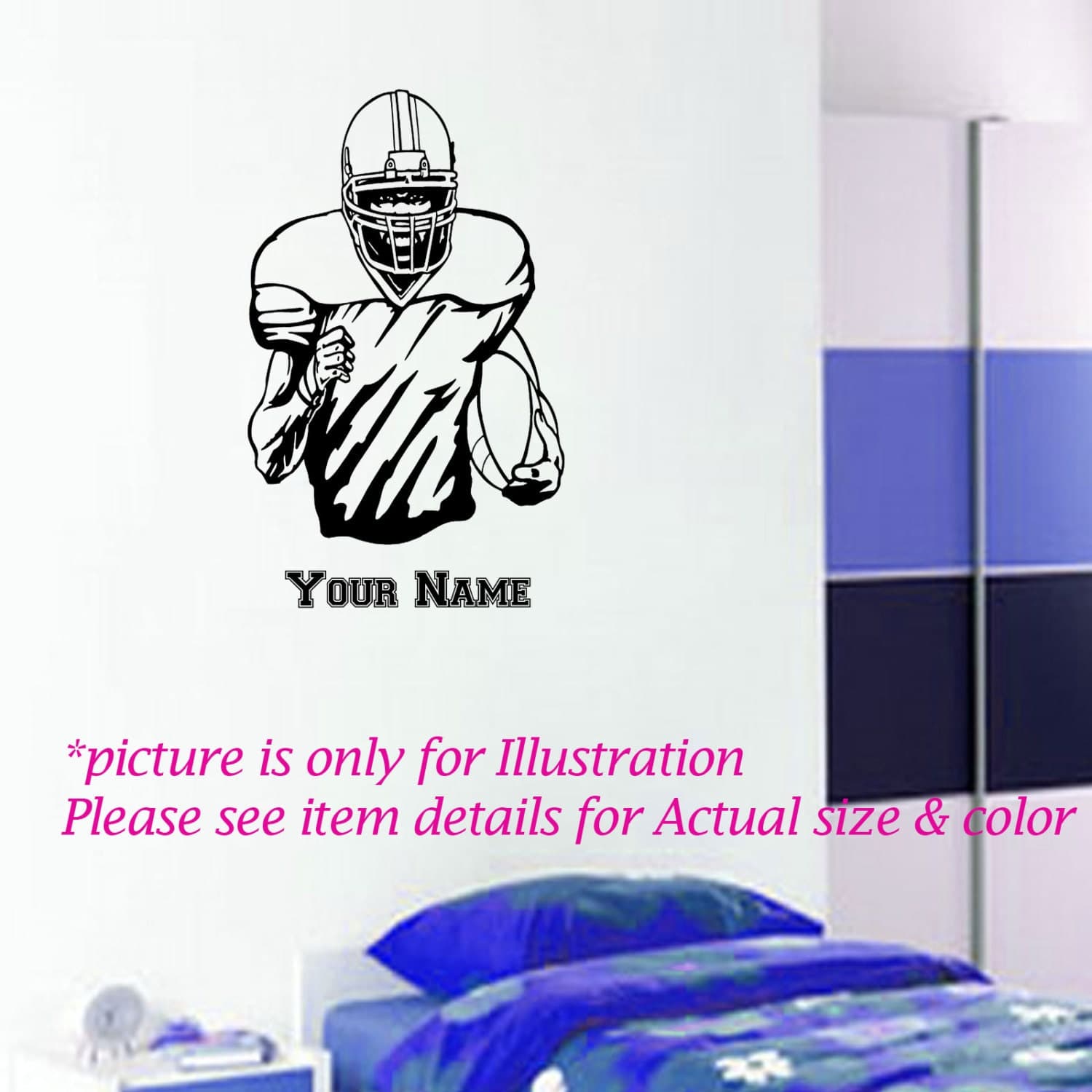 Personalized American Football Player Wall Decal, Sports Room Decor