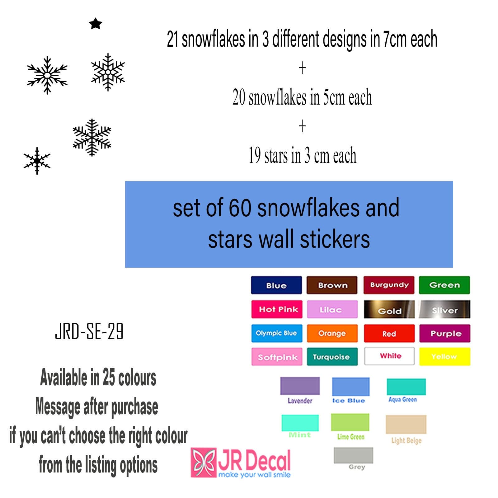 60 Snowflake and Star Christmas Wall Decals, Holiday Window Display - image 5