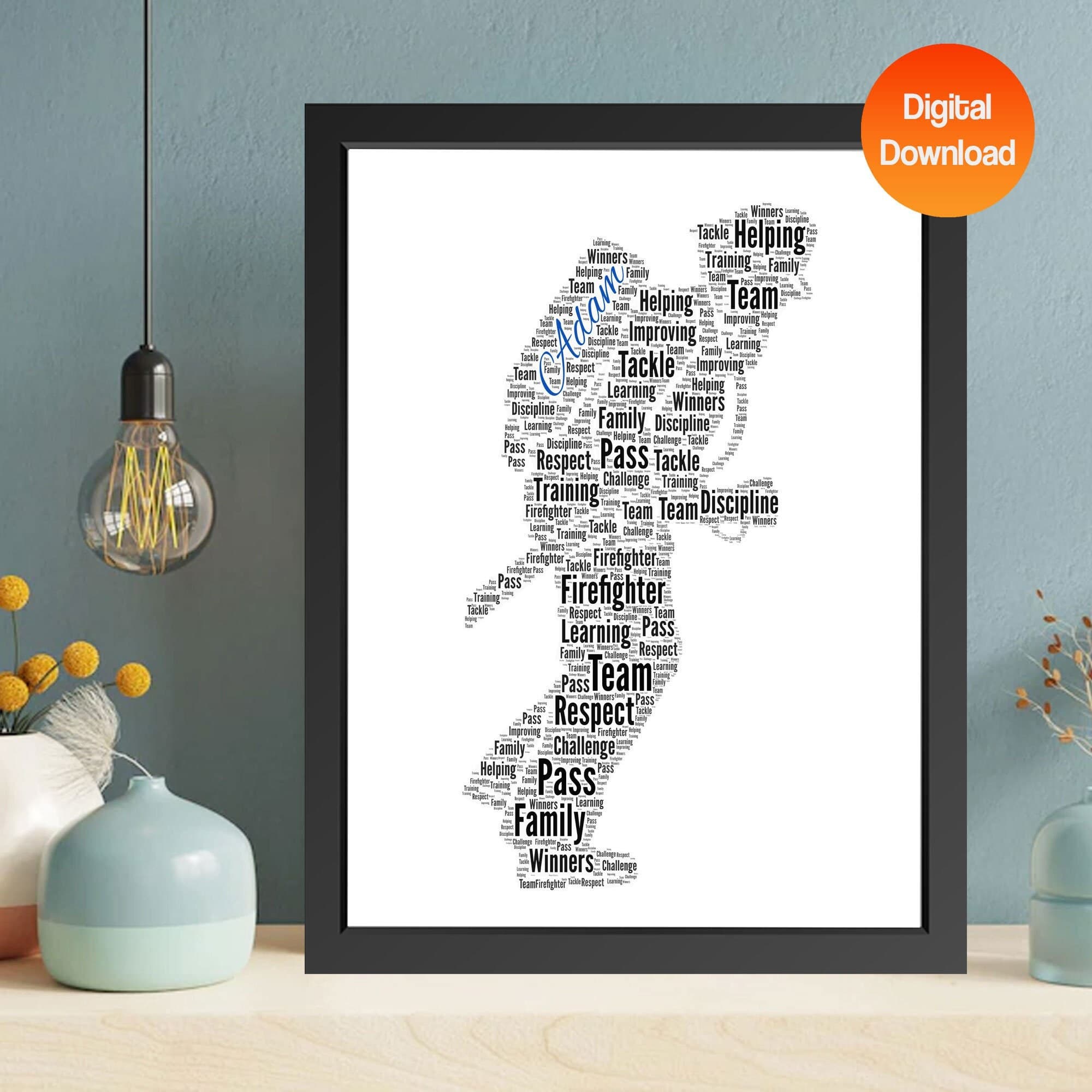 Personalised Firefighter Word Art Print, Custom Name Gift, Digital Download