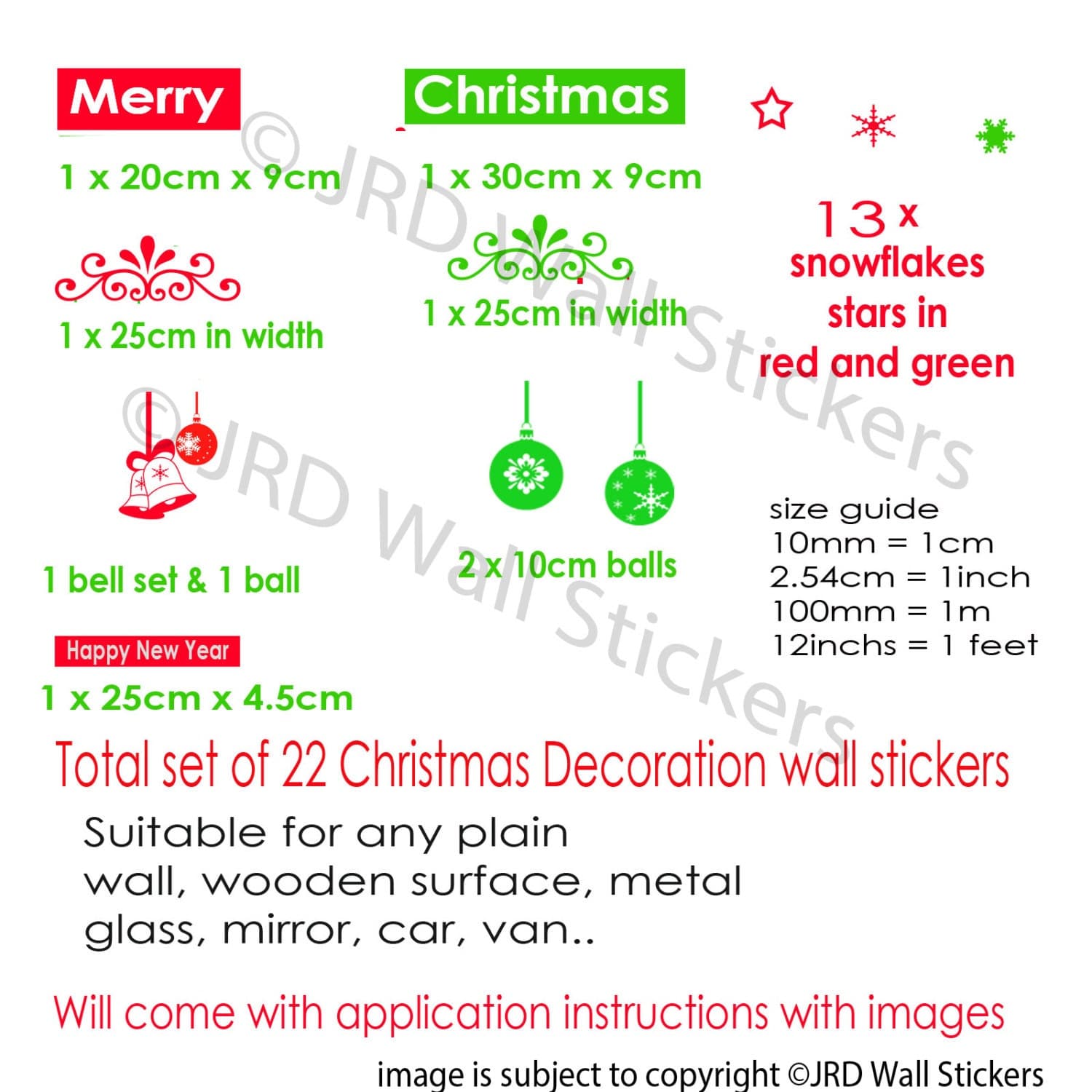 Merry Christmas Wall Decal, Snowflakes Vinyl Stickers - image 3