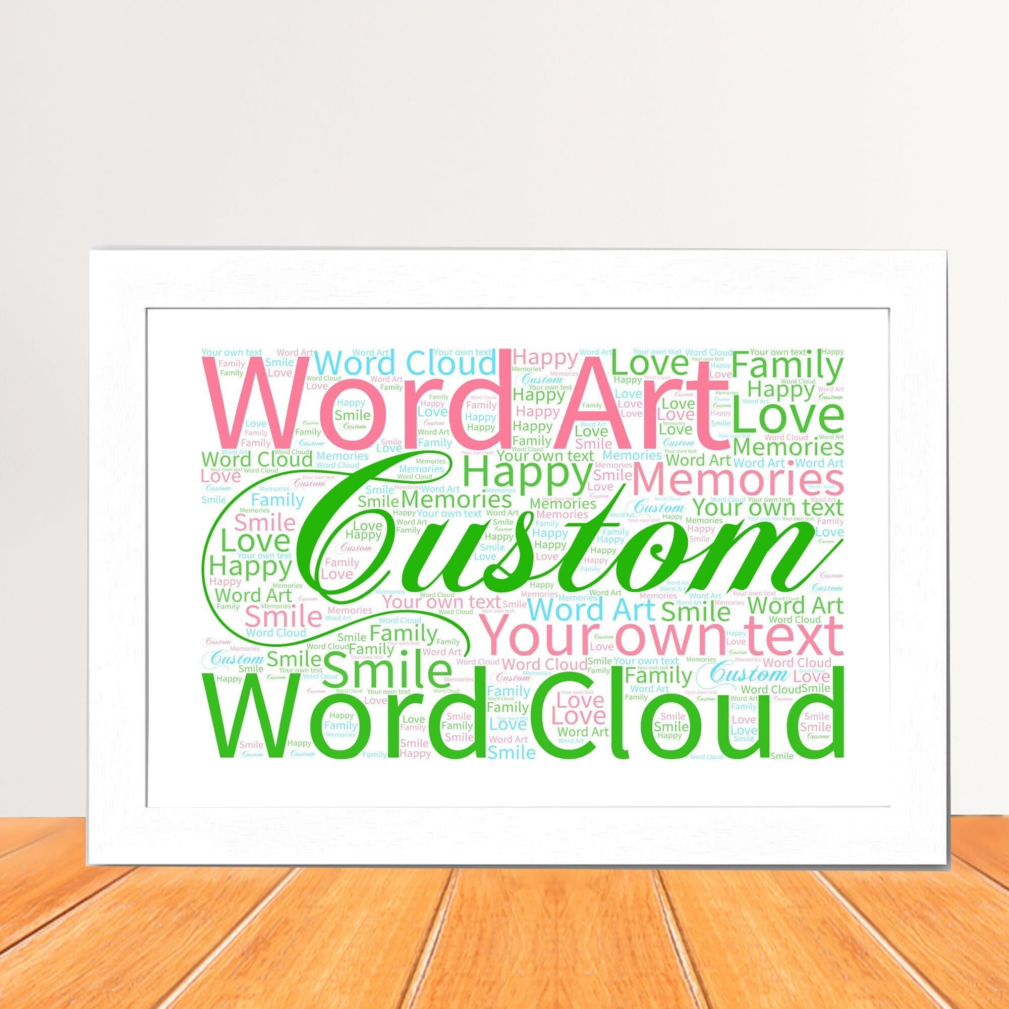 Personalised Any Shape Word Art, Custom Text Gift, Unique Typography Framed Wall Print Poster