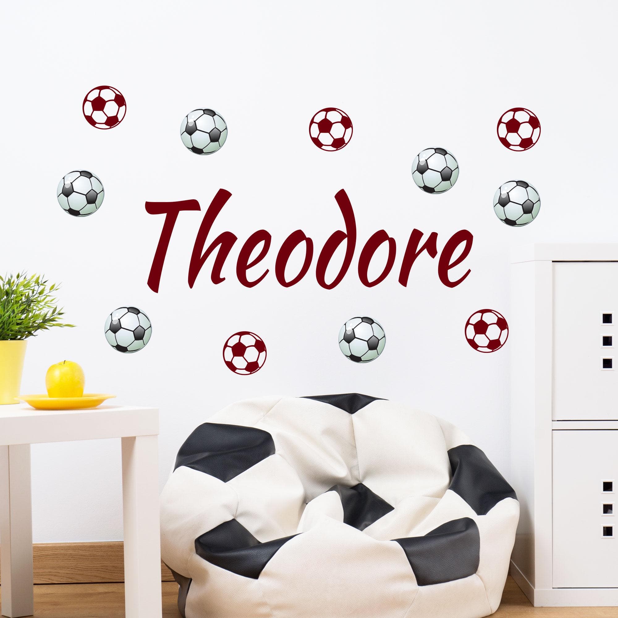 Custom Name Multi Football Wall Stickers, Sports Wall Decor, Colour Soccer Decals Print