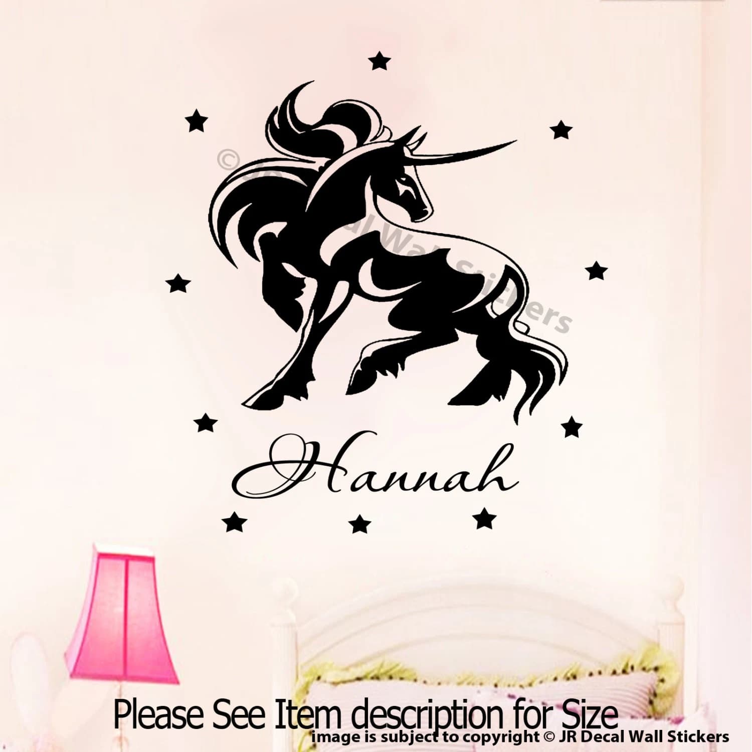 Personalized Unicorn Name Vinyl Wall Decal with Stars