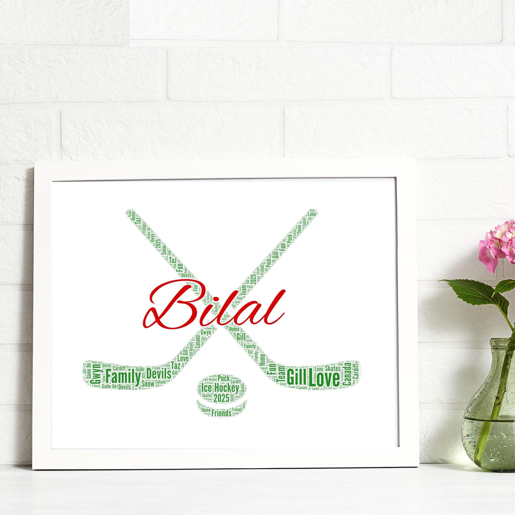 Personalised Hockey stick print word Art, Custom name Hockey puck print gift, Sports farewell gift for team player and coach Framed Unframed - image 3