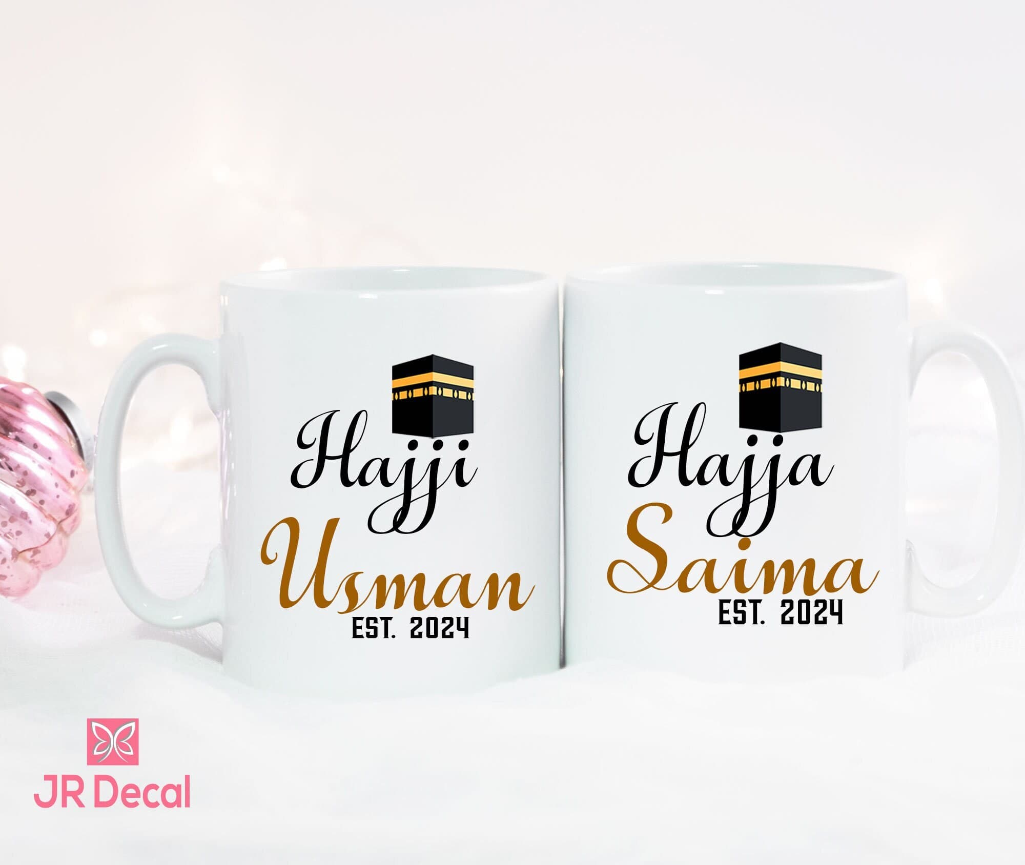 Hajja and Hajji Mug set - Personalized Name Hajj Gifts, Custom Hajj gifts Year, Islamic Gifts for Mum and Dad, Coffee Mugs with name date - image 3