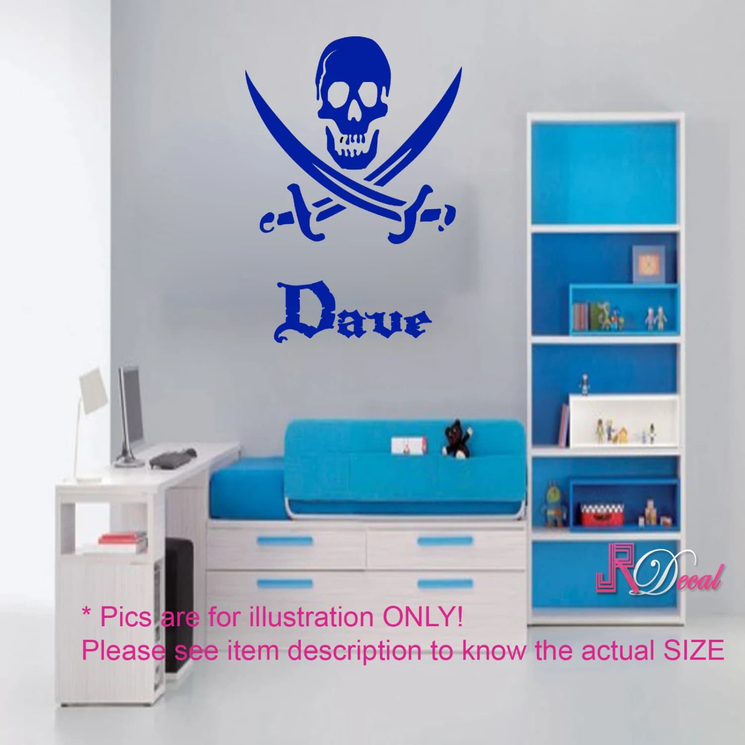 Personalized Pirate Skull and Swords Wall Decal, Nursery Name Sticker - image 3
