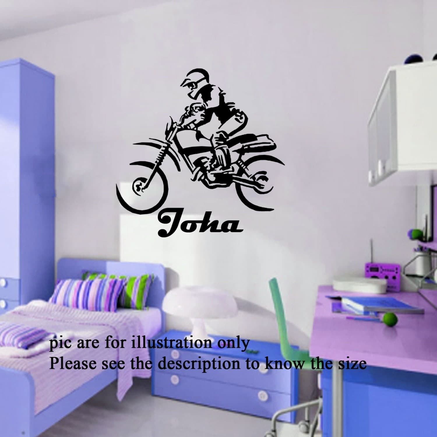 Motor Bike Race Personal Name Boy Sports Vinyl Stickers, Wall Art, decals 04 - image 3