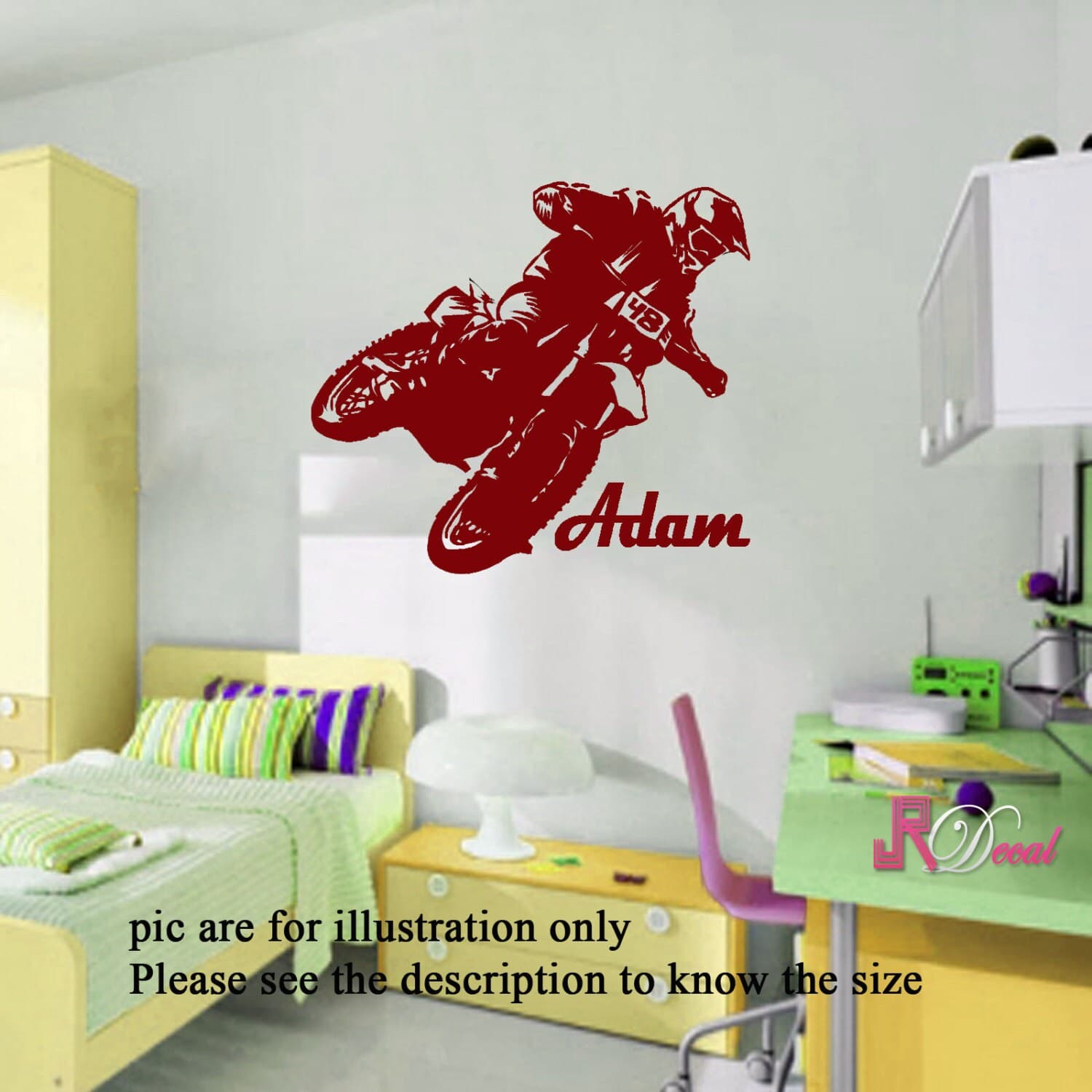 Personalized Motorcross Bike Vinyl Decal, Boy's Room Decor - image 4