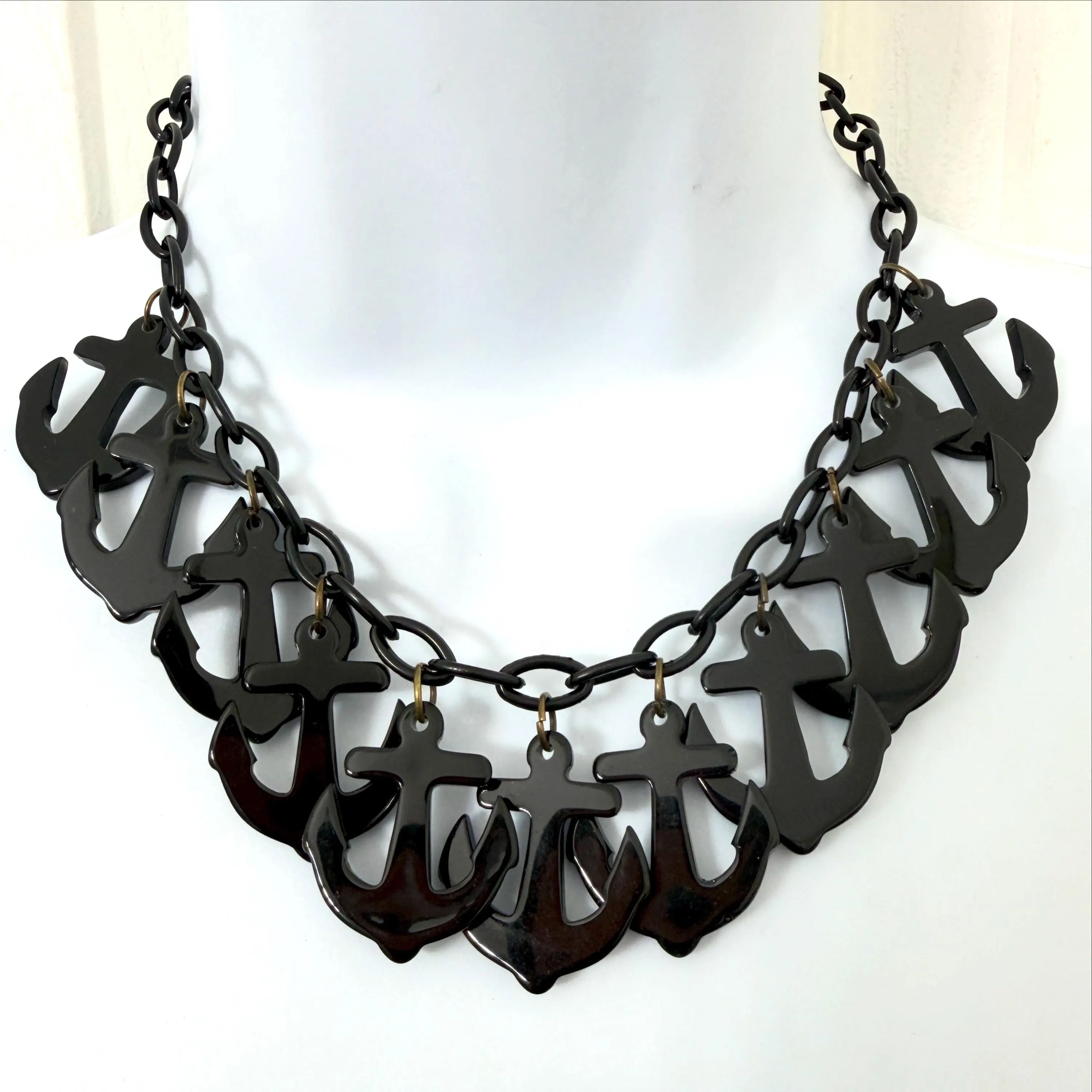 Retro Plastic Anchor Nautical Novelty Fakelite Assemblage Necklace Earrings in the style of WW2 Wartime Jewelry - image 3