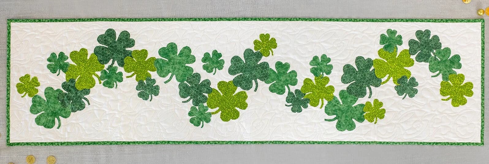 Sham-rockin St Patricks day 16 X 60 Table Runner Quilt Kit Fabric Pattern Binding Backing ALL PRE CUT 16" X 60" shamrocks beginner - image 5