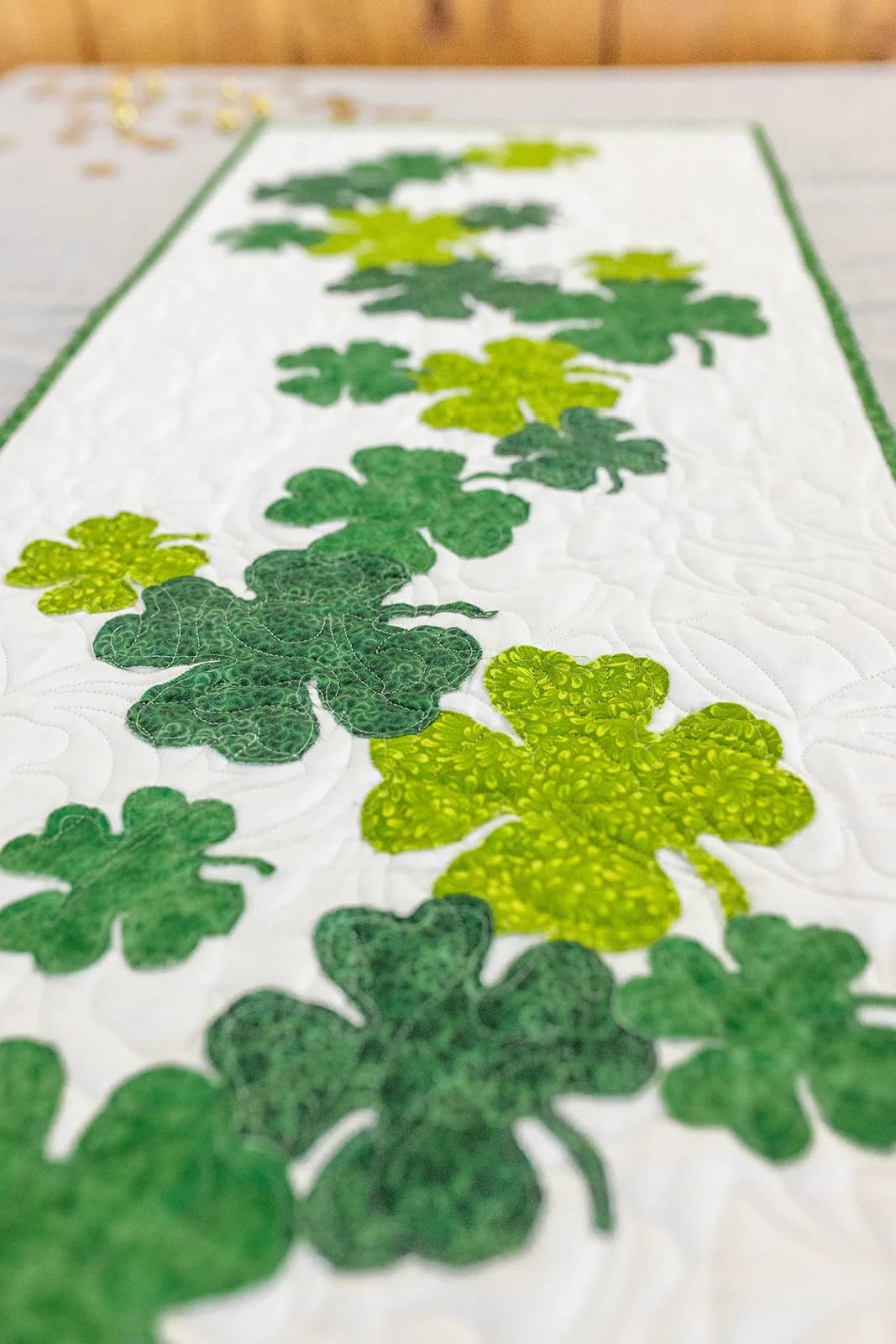 Sham-rockin St Patricks day 16 X 60 Table Runner Quilt Kit Fabric Pattern Binding Backing ALL PRE CUT 16" X 60" shamrocks beginner - image 3