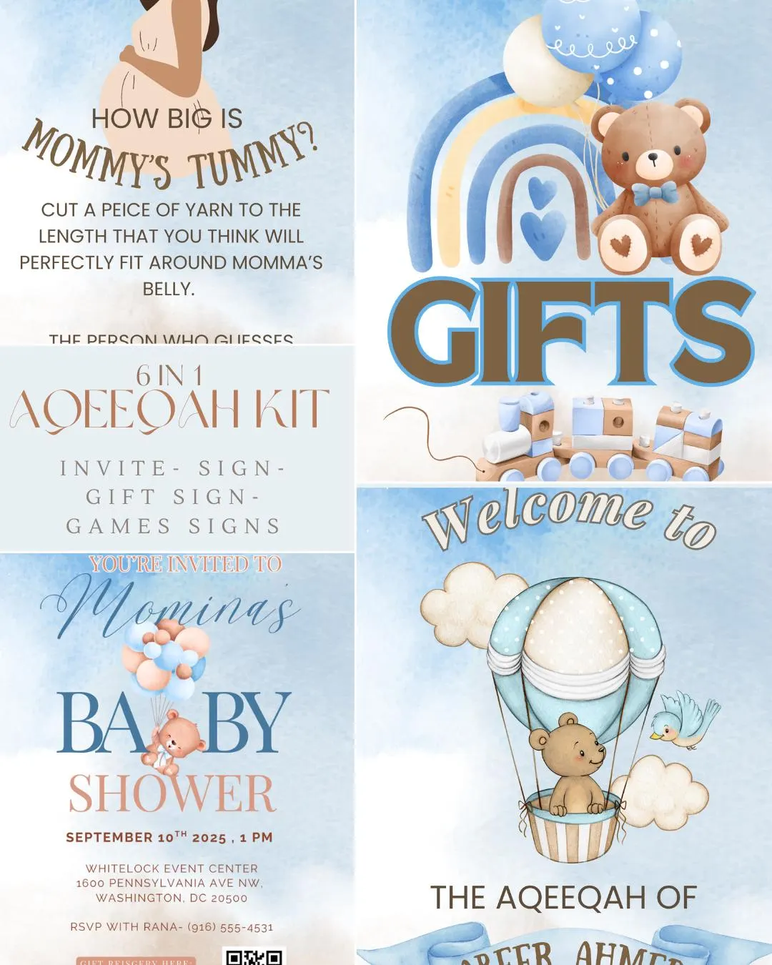 6 in 1, Muslim baby shower printable bundle, entry sign, Invitation, game signs, program, Digital Download