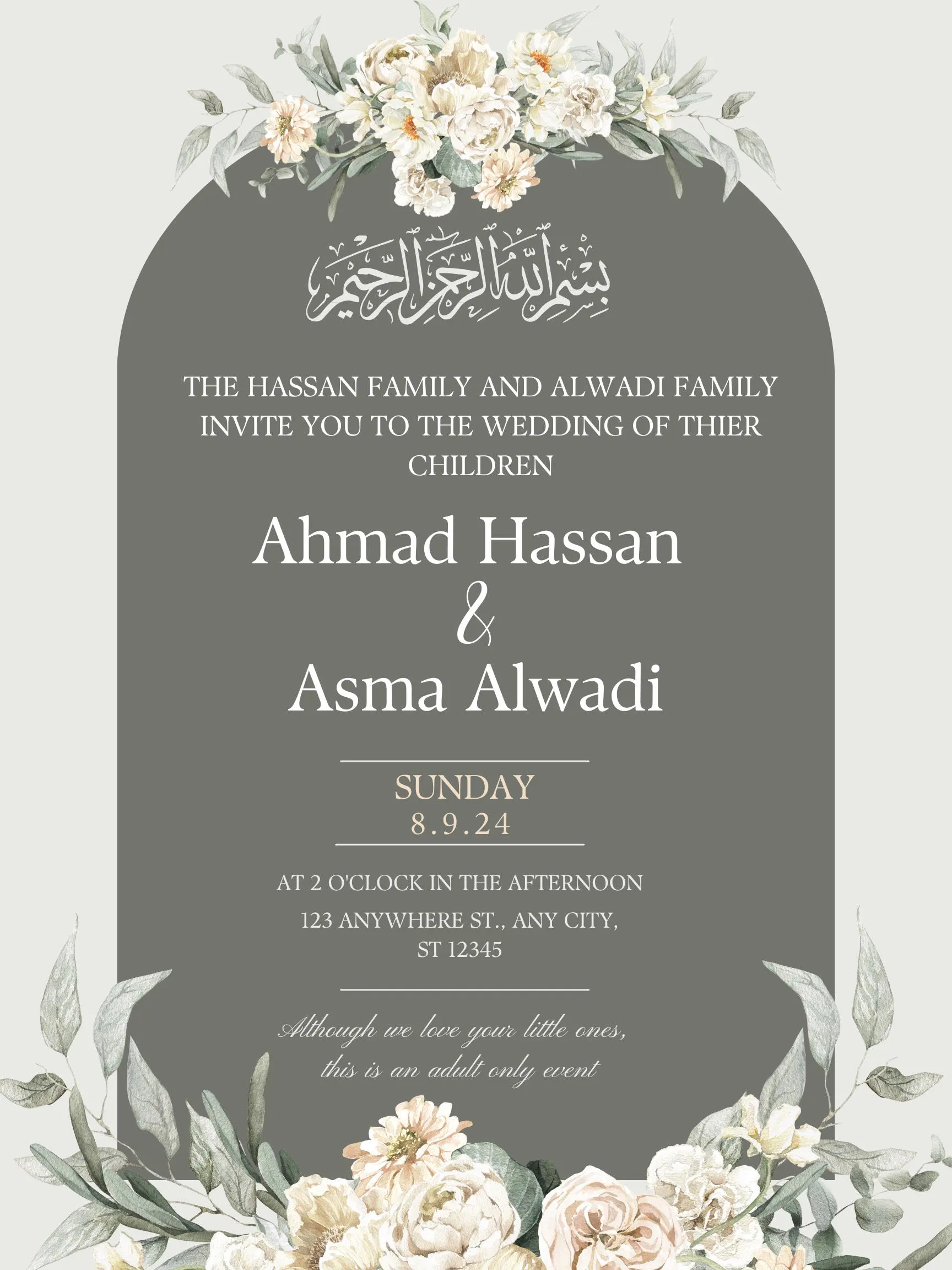 5 in 1, Muslim wedding printable bundle, Wedding sign, Invitations, Table numbers, program, Digital Download - image 5