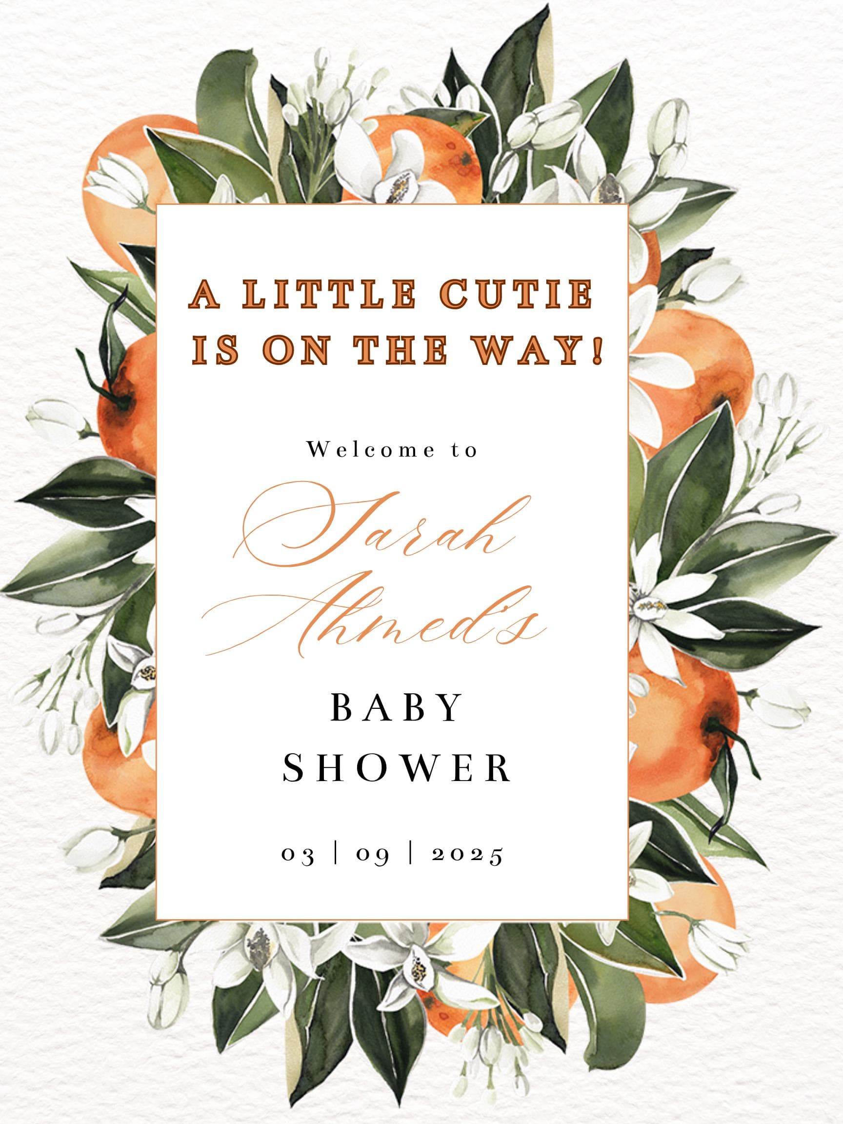 baby shower Welcome Sign, Digital Download Orange, Little Cutie - image 3