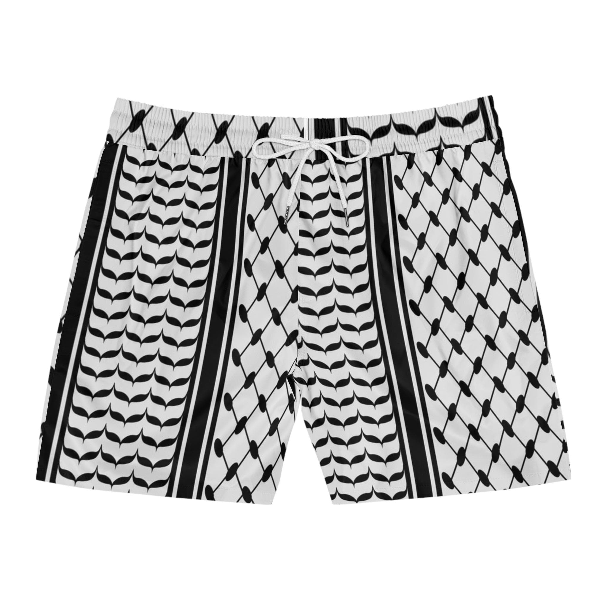 Kufiya Pattern Men's Swim Shorts, Mid-Length Beach Trunks