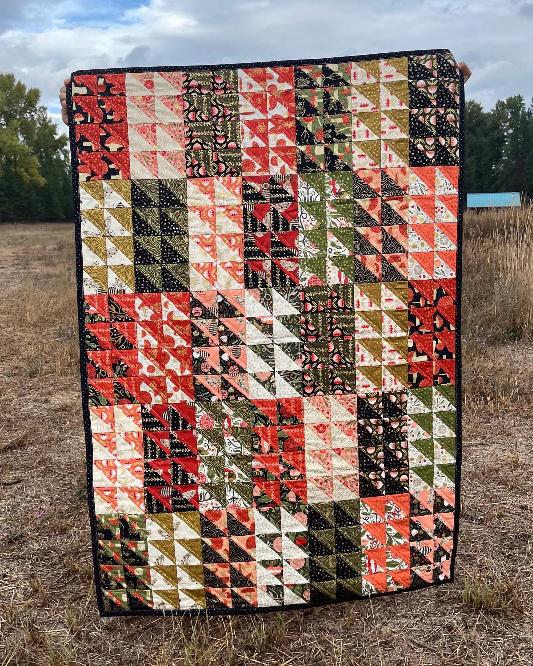 Modern Heirloom Baby Quilt - mushrooms, black & gold - One of a kind!