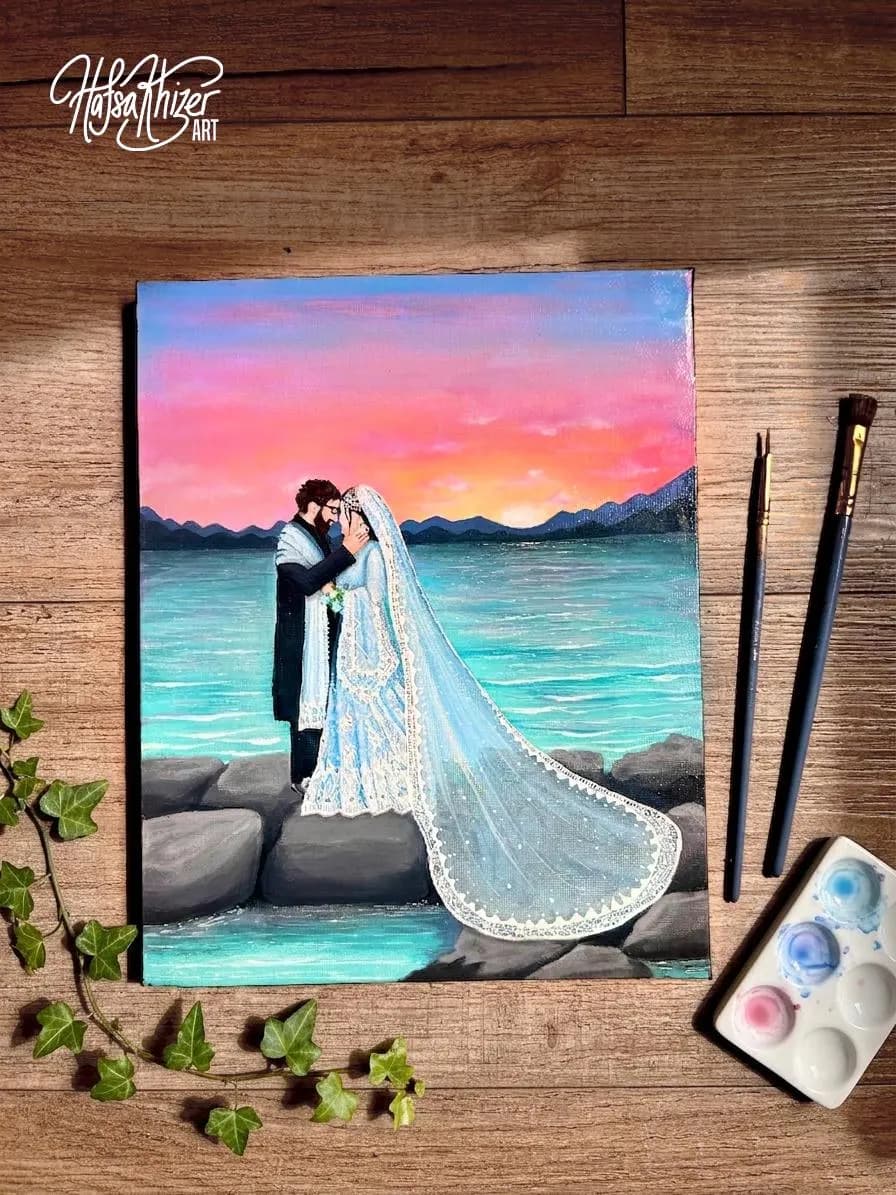 Custom Couples Portrait | Handpainted Nikah Acrylic painting from Photo on Canvas