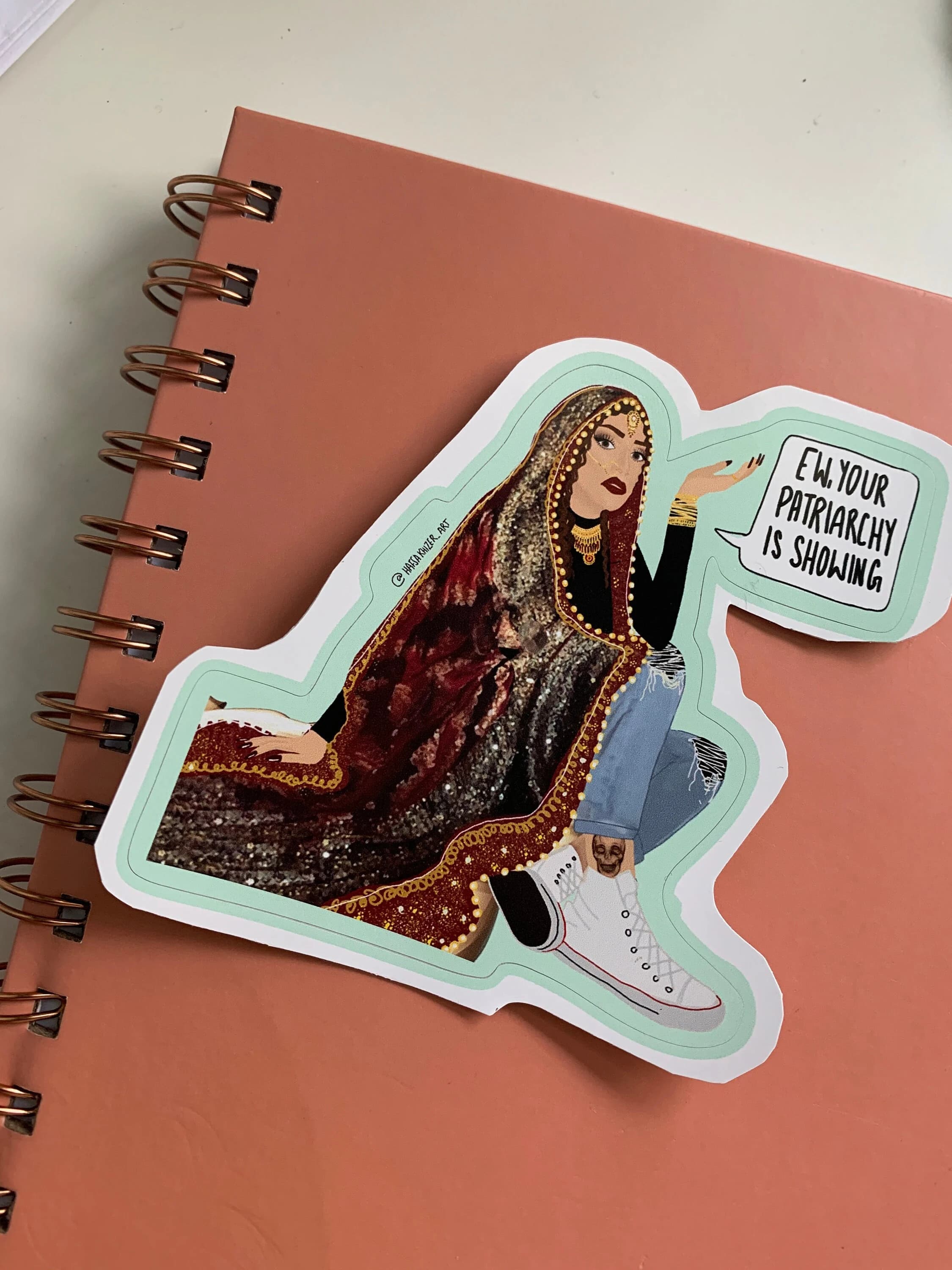 Brown feminist art patriarchy sticker, desi brown girl, south asian, desi bride POC laptop sticker, intersectional feminist Waterproof Vinyl