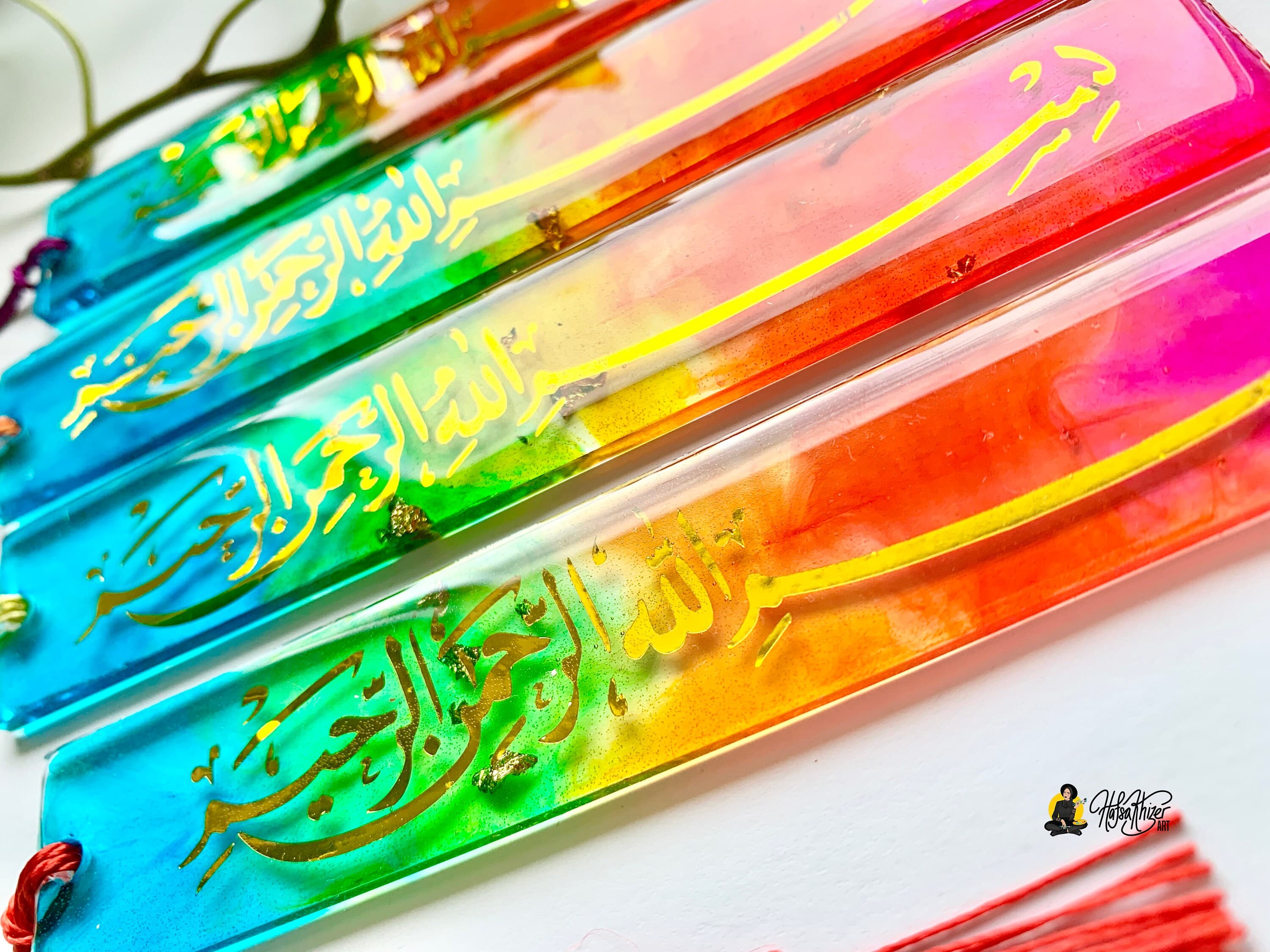Islamic bismillah resin Bookmark: Colorful Rainbow Islamic Gift with Tassel - image 5
