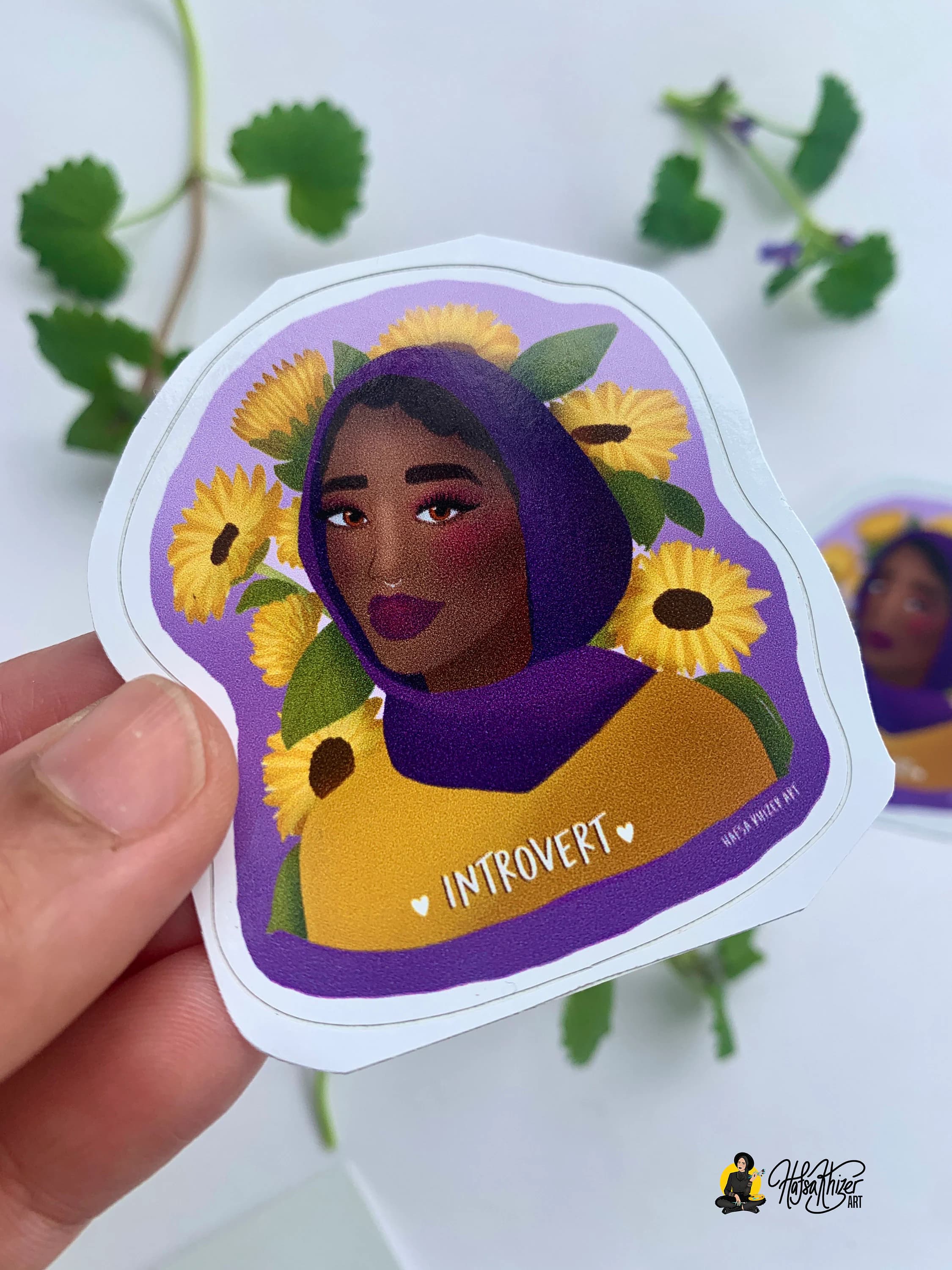 black hijabi - Sunflower muslimah Hijabi Sticker: Introvert Brown Girl Art