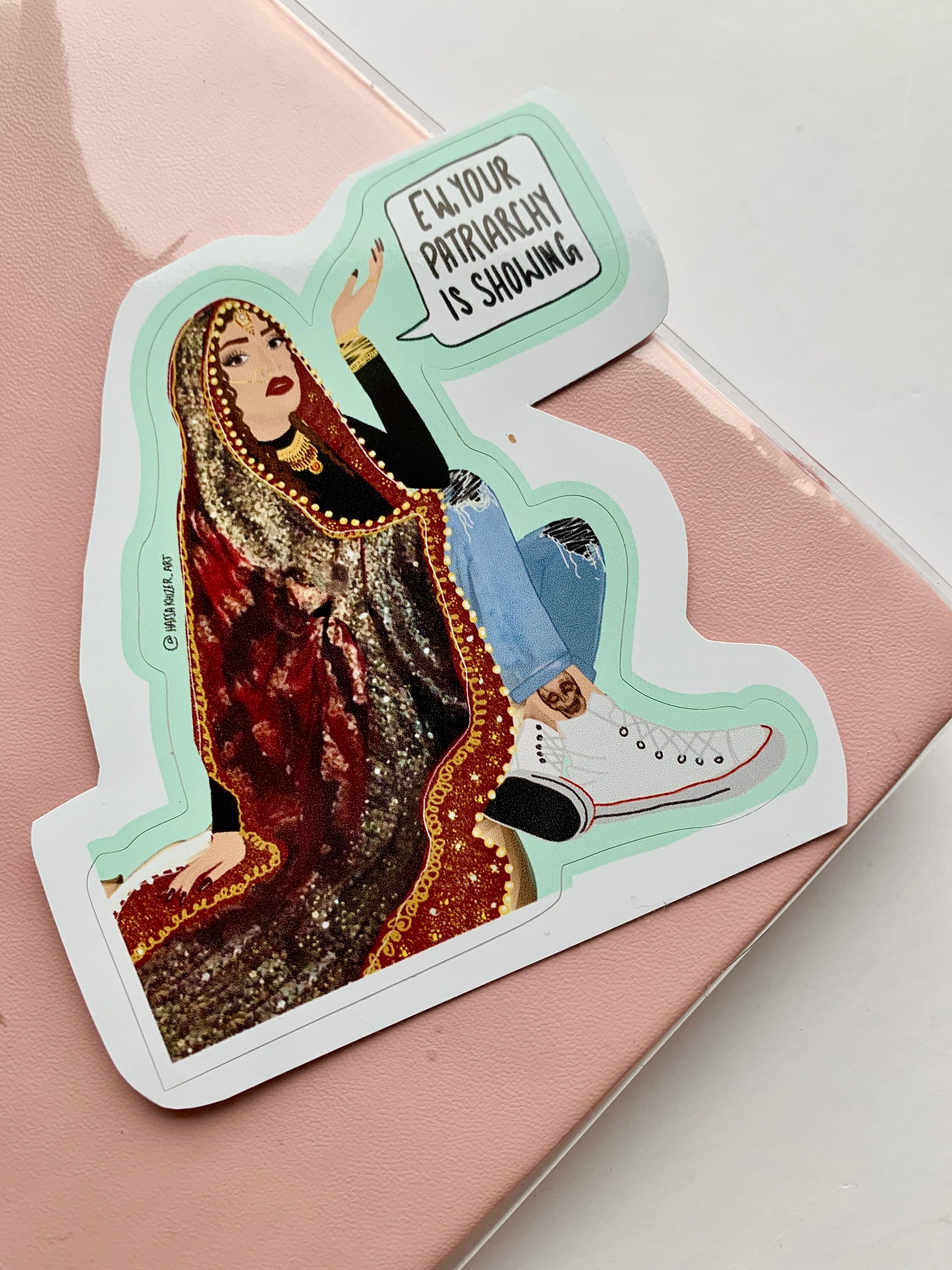 Brown feminist art patriarchy sticker, desi brown girl, south asian, desi bride POC laptop sticker, intersectional feminist Waterproof Vinyl - image 5
