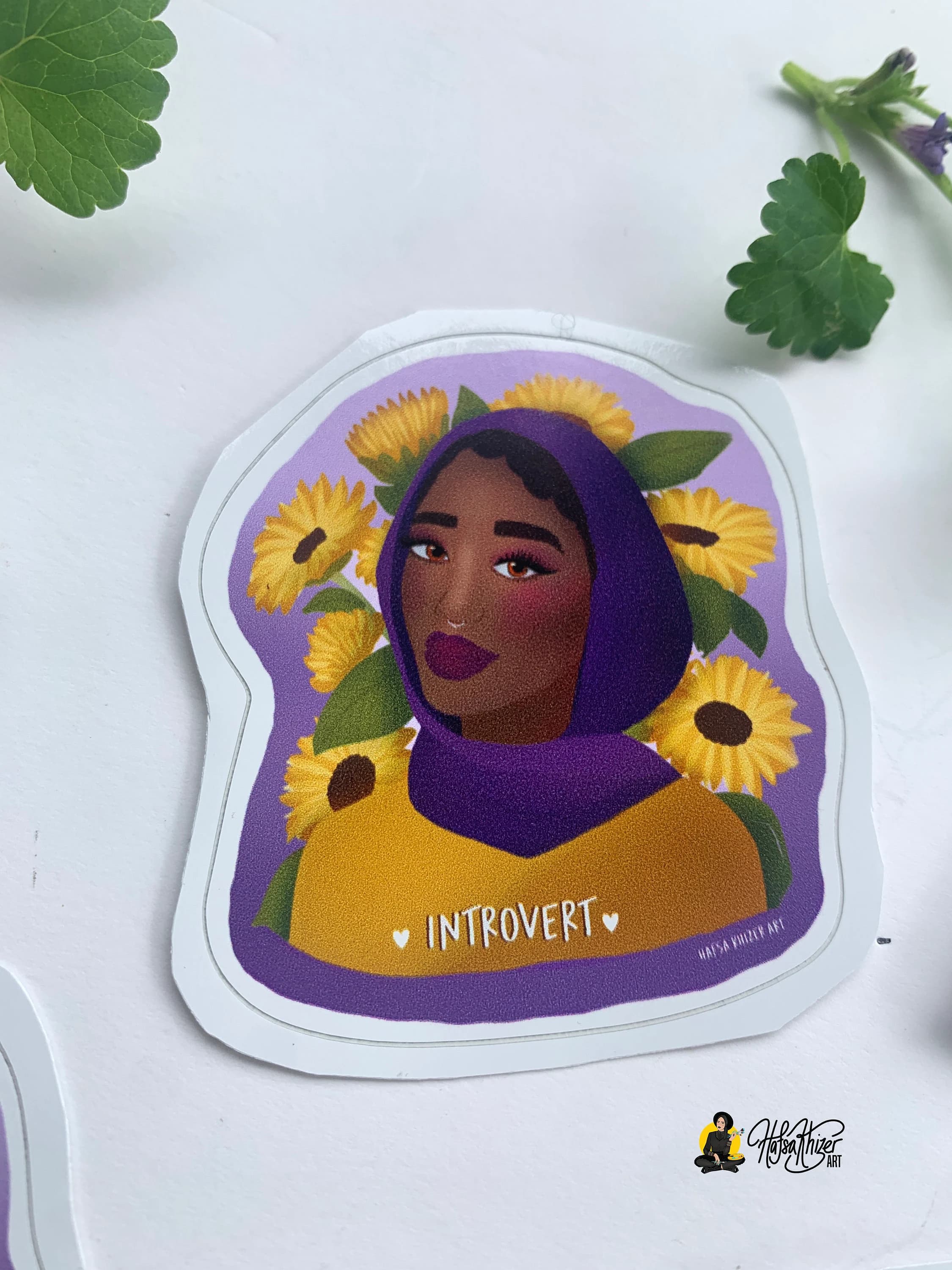 black hijabi - Sunflower muslimah Hijabi Sticker: Introvert Brown Girl Art - image 5