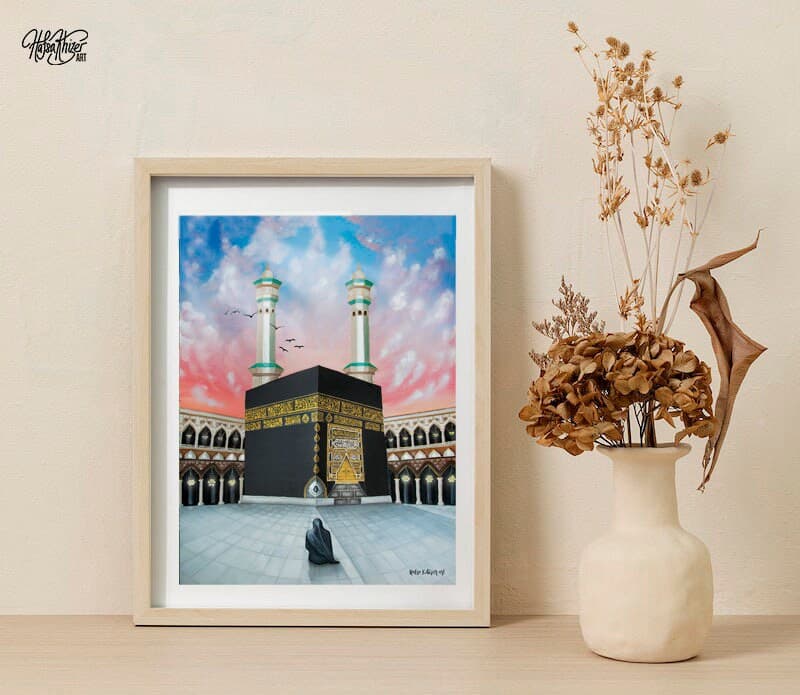 Kaaba Islamic Art Print: Woman in Hijab, Hajj & Umrah Gift Ramadan gift - image 5