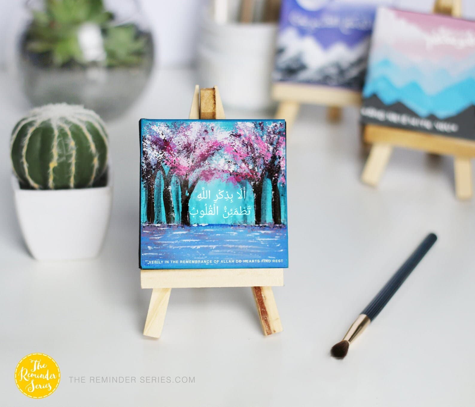 Handpainted Islamic Cherry Blossom Canvas Art painting with Easel - image 4