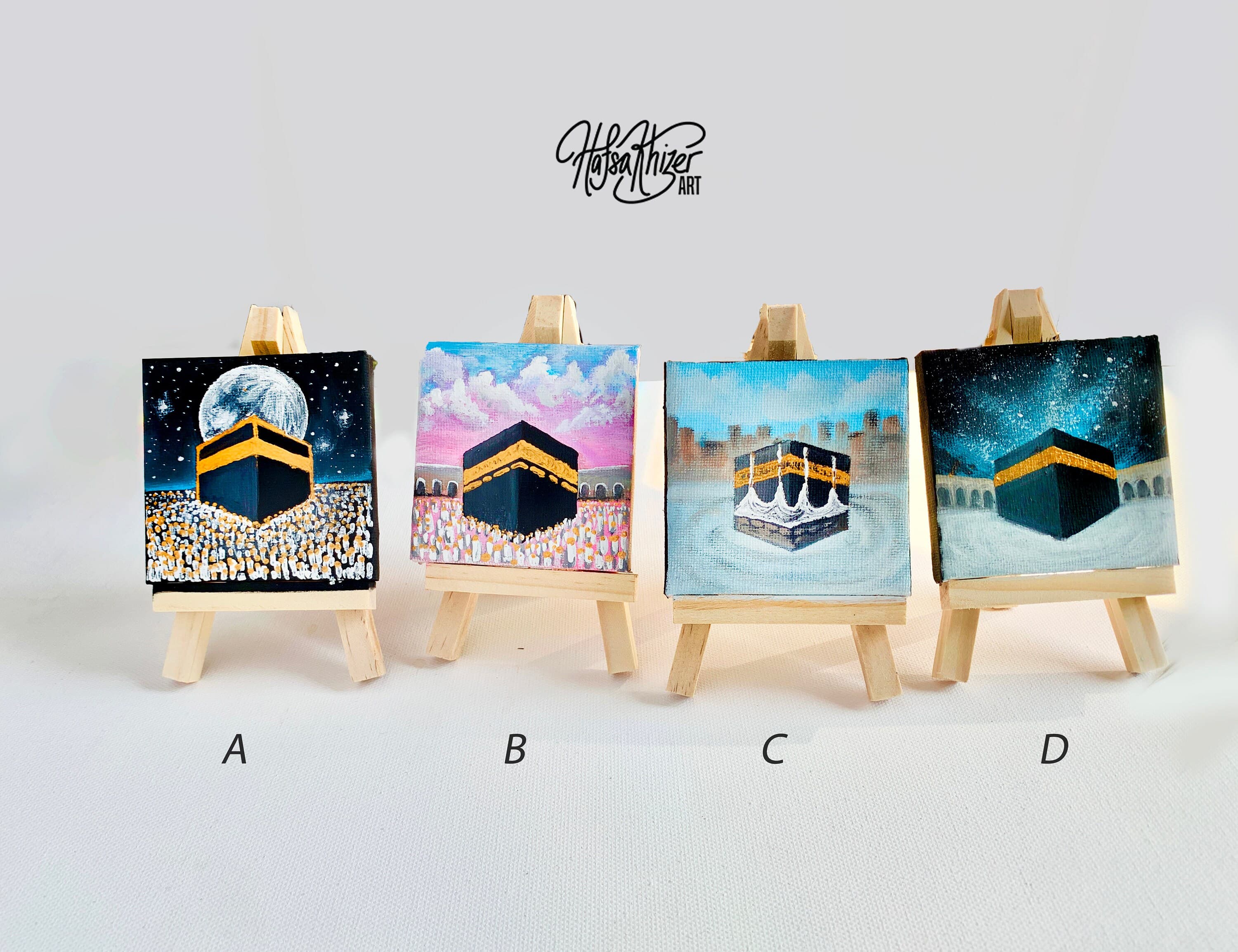 Kaaba Painting: Islamic Mini Canvas Art with Easel - image 3