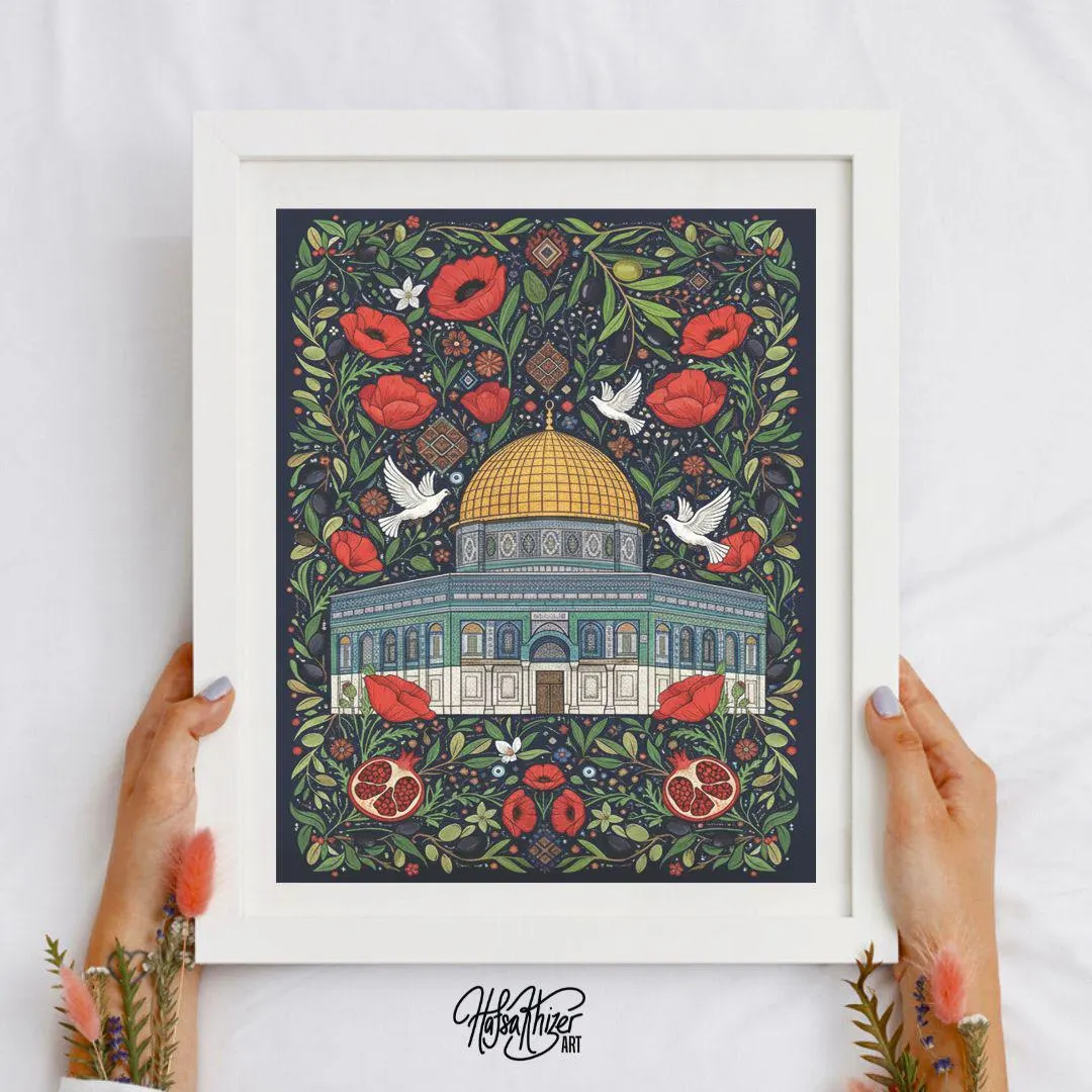 Al-Aqsa Palestine Art Print: Dome of the Rock, Poppies Heritage (Digital Download) - image 4
