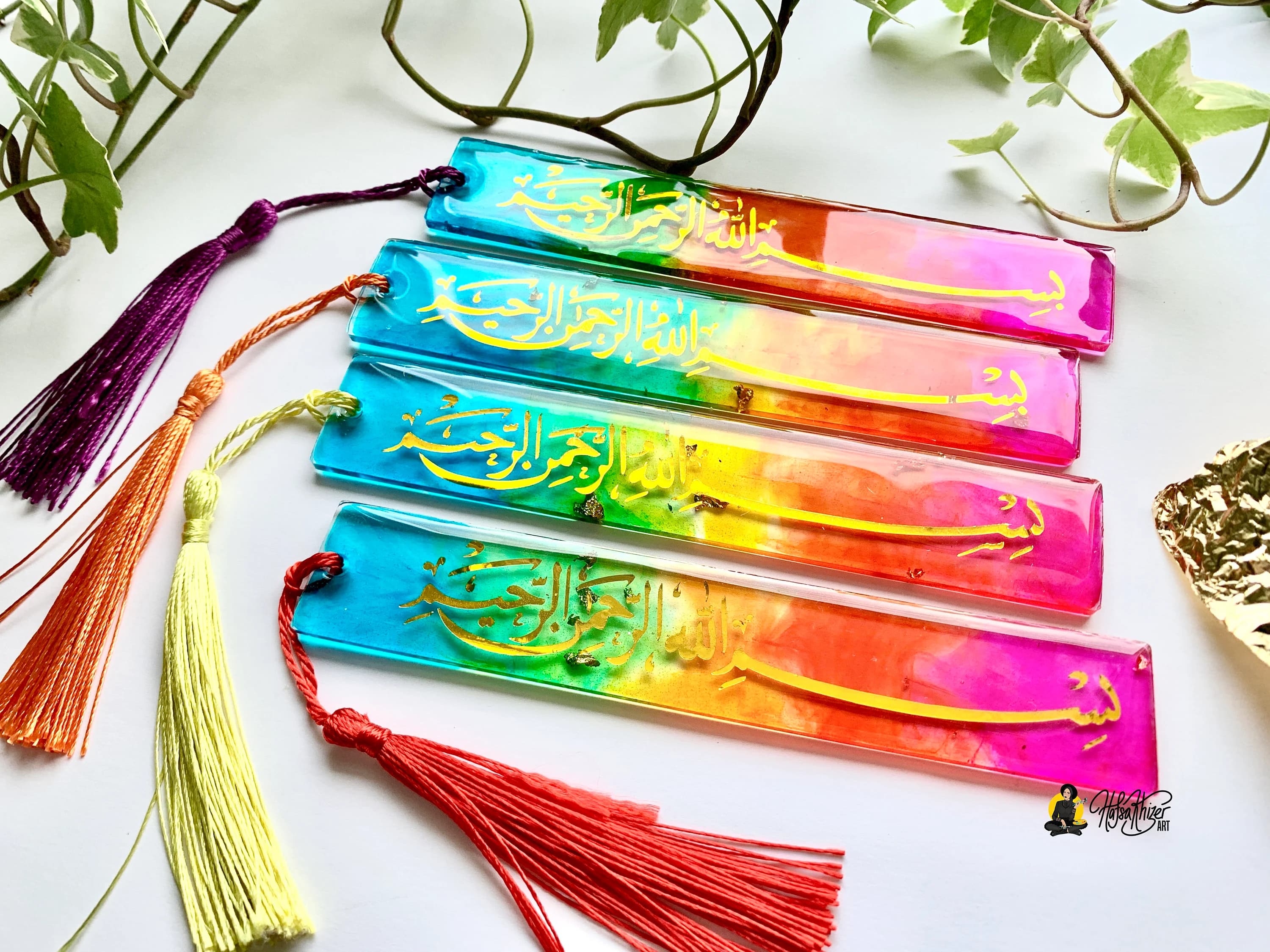 Islamic bismillah resin Bookmark: Colorful Rainbow Islamic Gift with Tassel