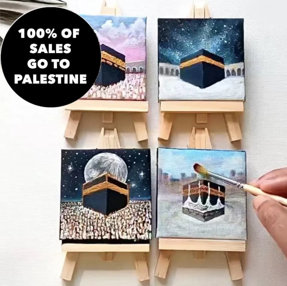 Kaaba Painting: Islamic Mini Canvas Art with Easel