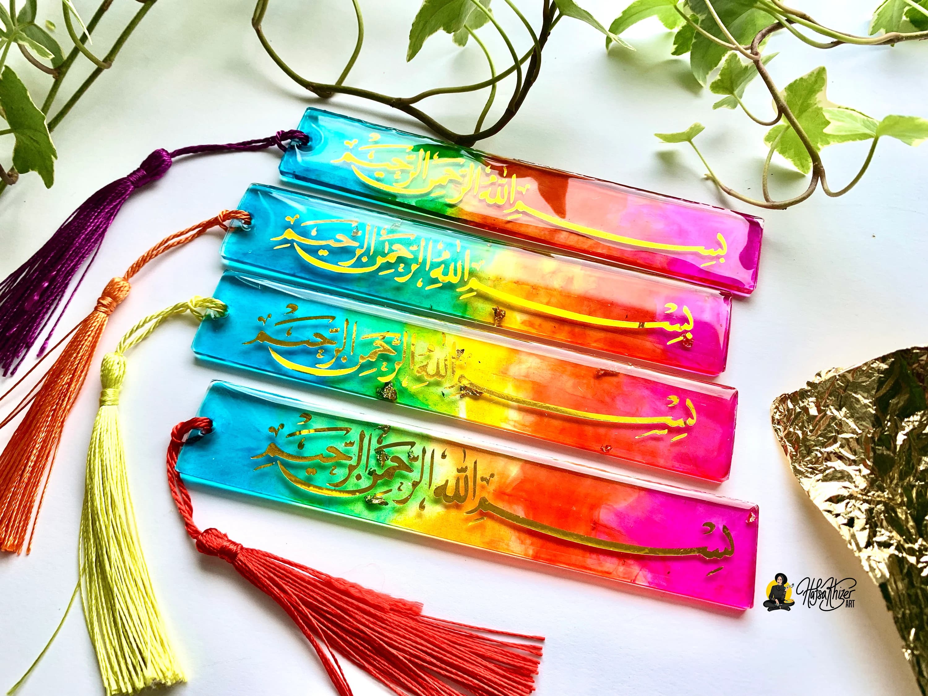 Islamic bismillah resin Bookmark: Colorful Rainbow Islamic Gift with Tassel - image 3