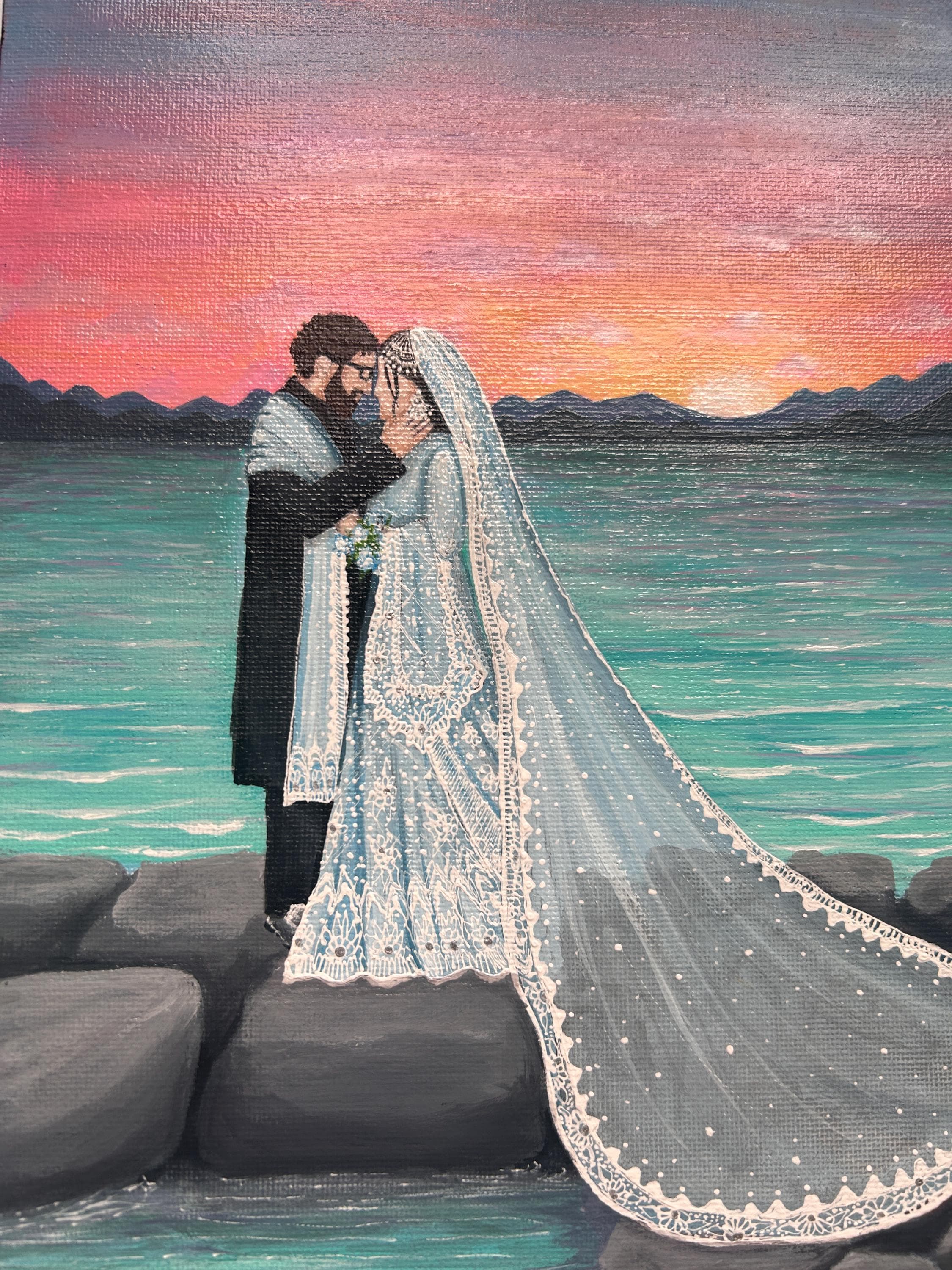 Custom Couples Portrait | Handpainted Nikah Acrylic painting from Photo on Canvas - image 2