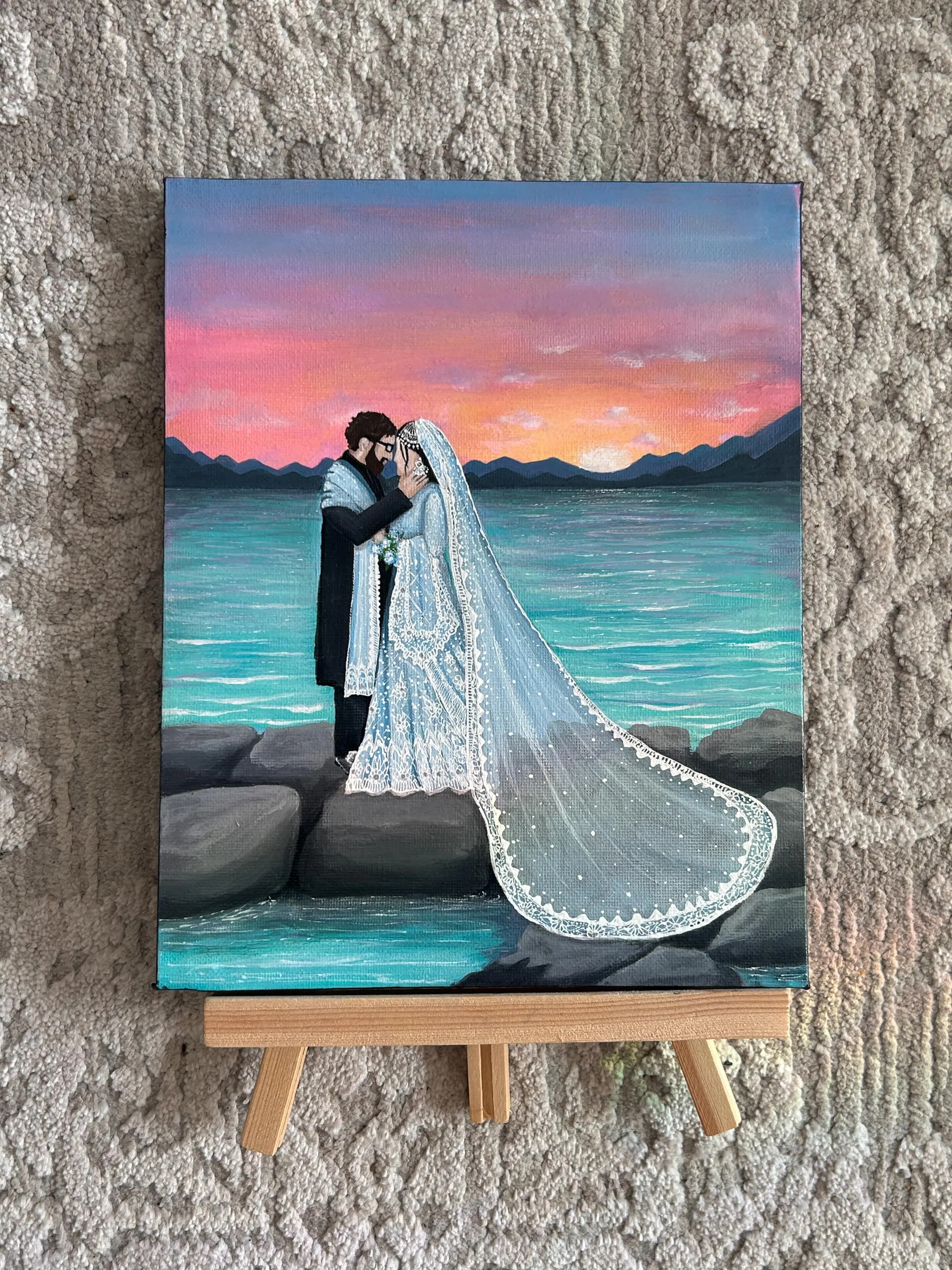 Custom Couples Portrait | Handpainted Nikah Acrylic painting from Photo on Canvas - image 4