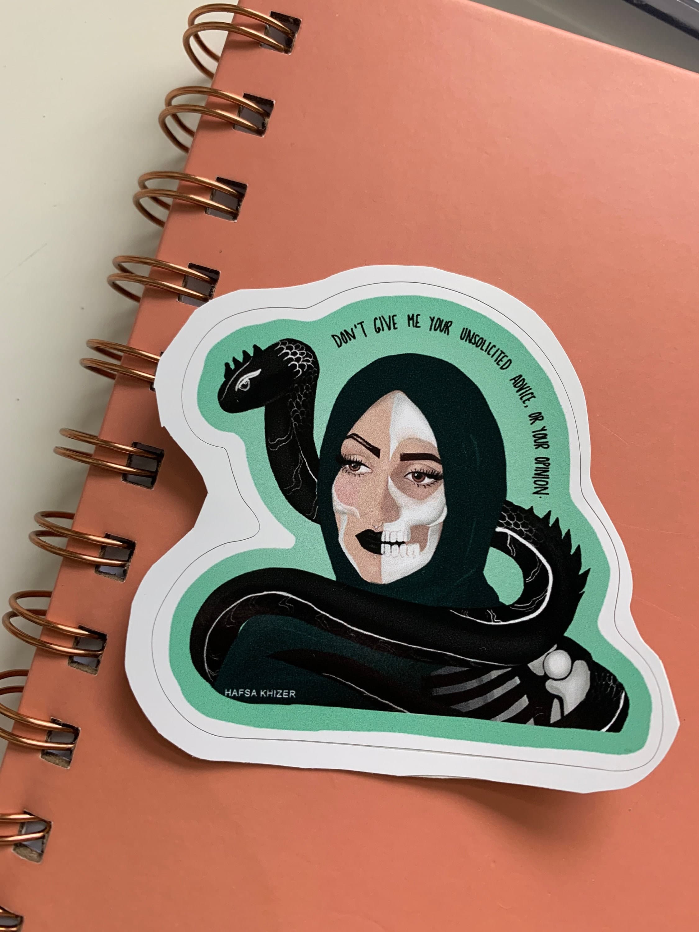 Alternative muslimah Hijabi skull and snake Sticker: Muslim Feminist Art
