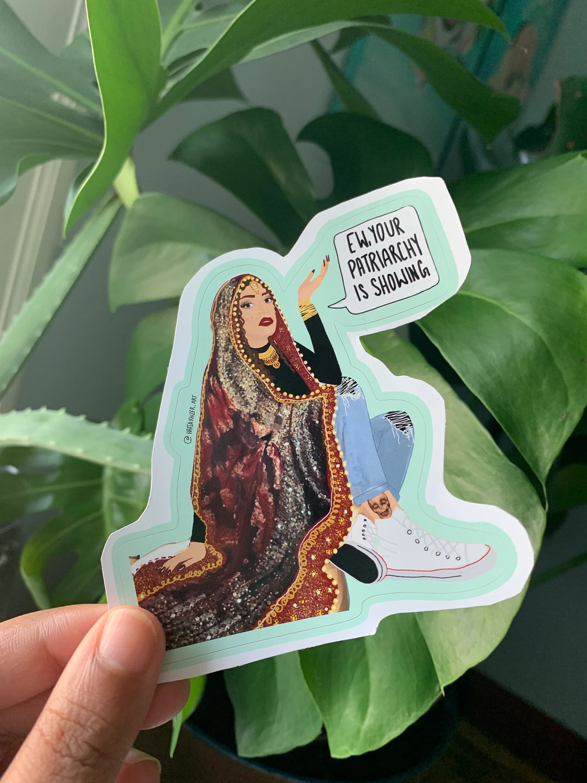 Brown feminist art patriarchy sticker, desi brown girl, south asian, desi bride POC laptop sticker, intersectional feminist Waterproof Vinyl - image 4